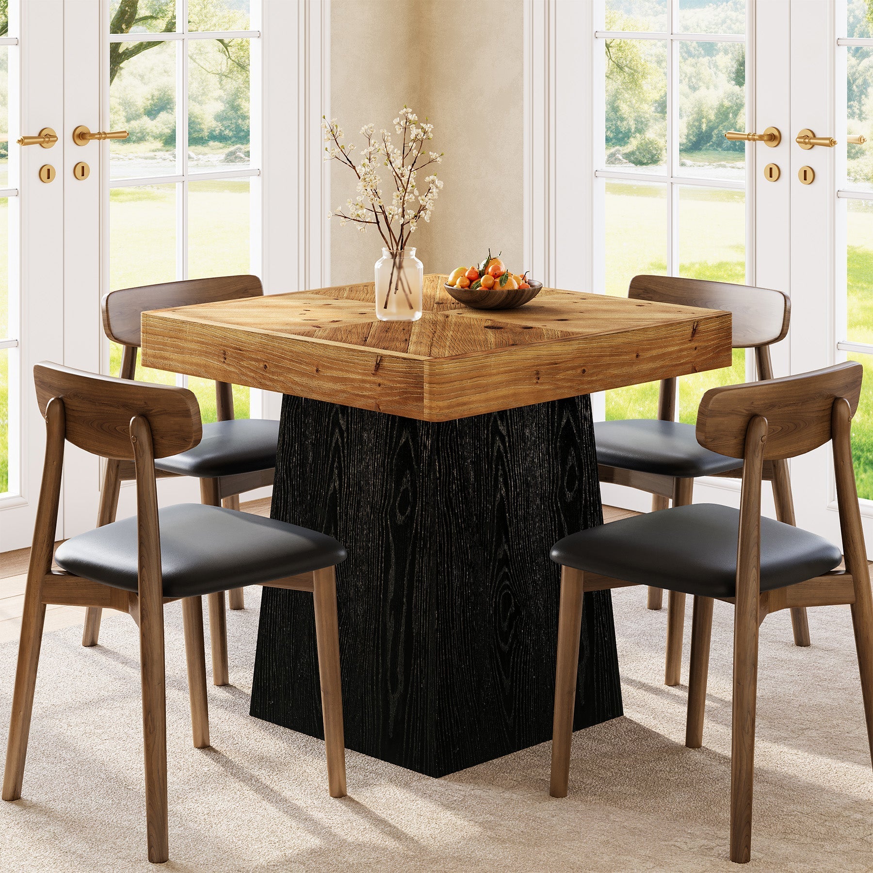 Tribesigns Vierkante Eettafel, Massief Hout, 80 cm voor 2-4 Personen, Rustieke Keukentafel met Stevige Centrale Poot
