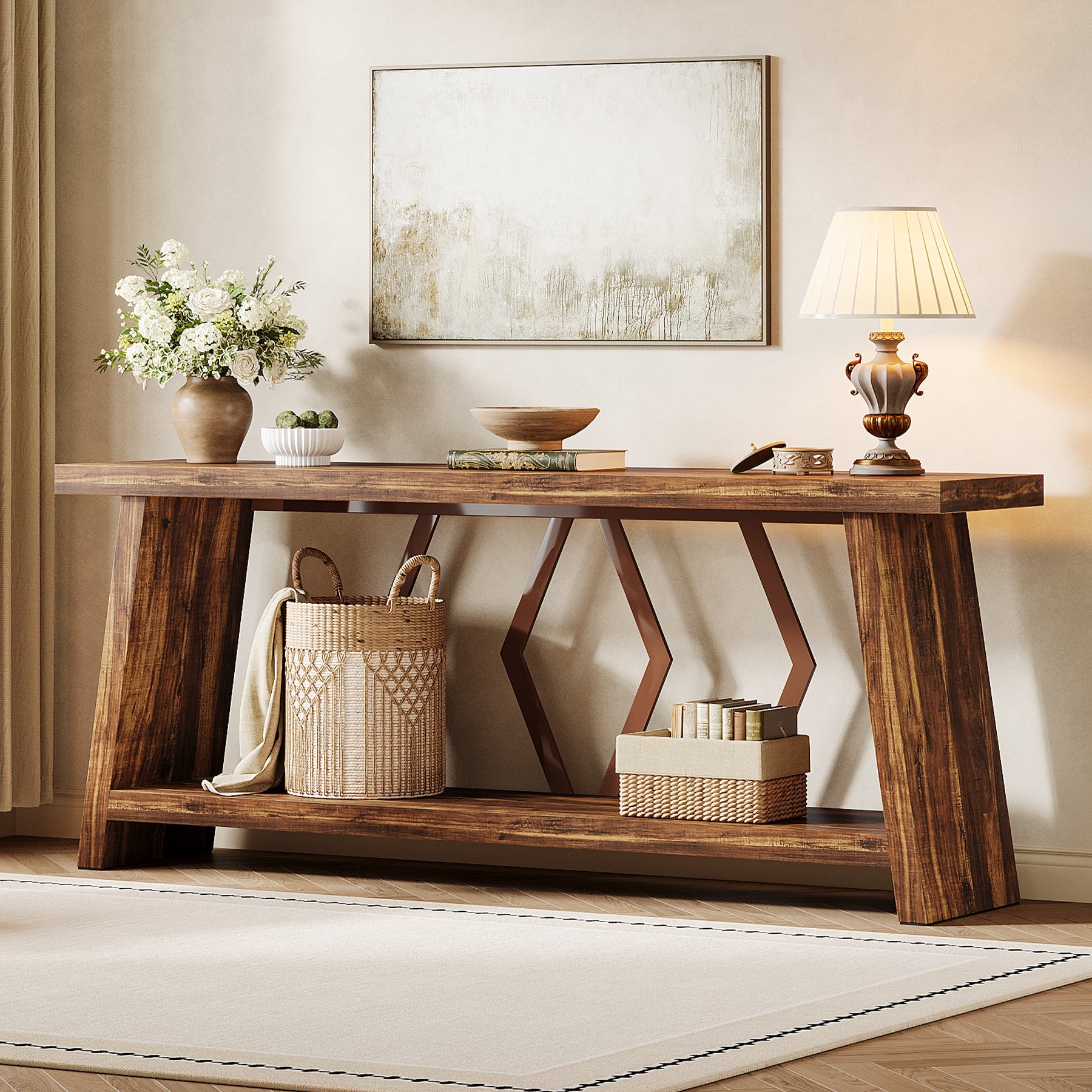 Tribesigns Console longue de 180 cm en bois à 2 niveaux avec rangement