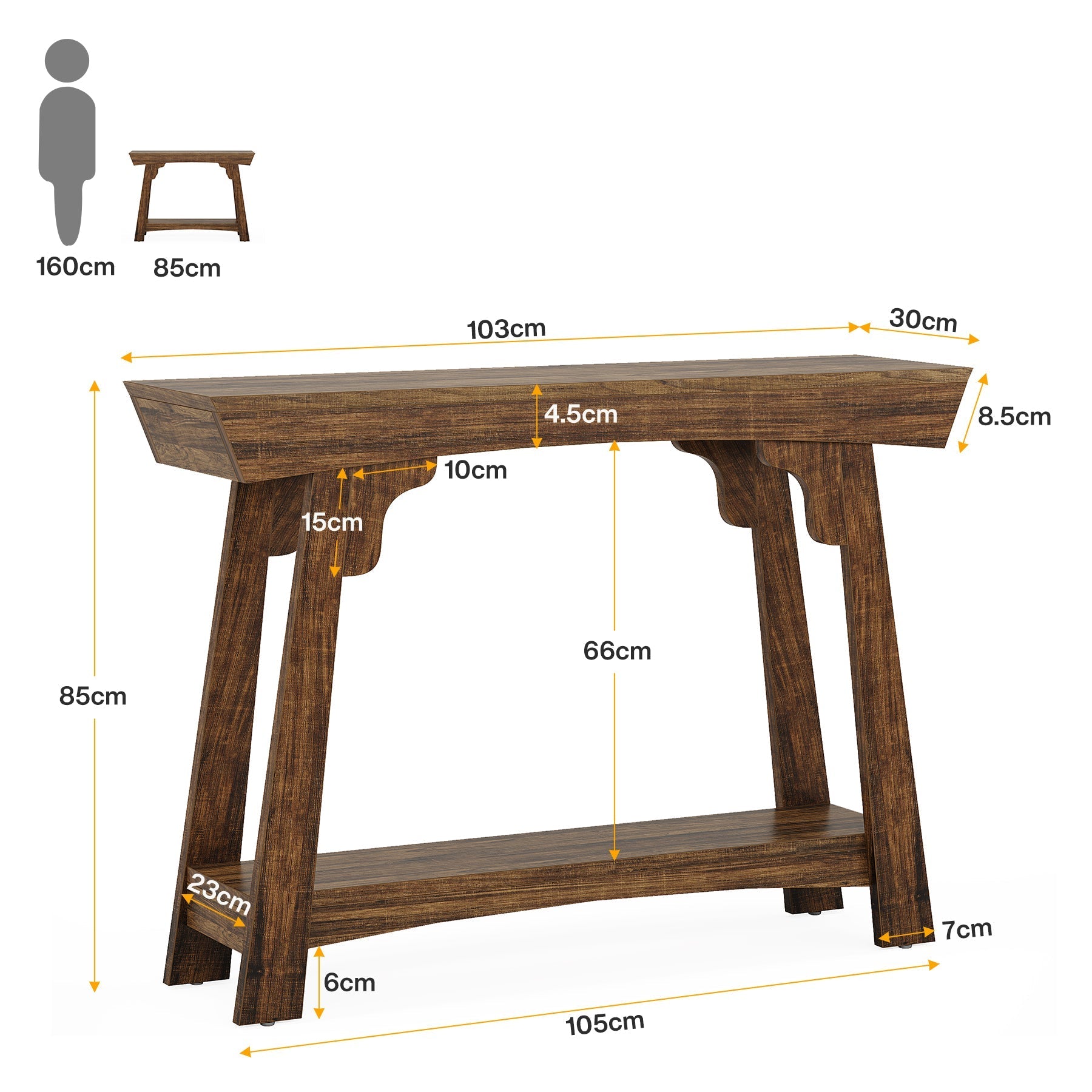 Tribesigns Consoletafel, Smalle 2-Tier Haltafel met Plank