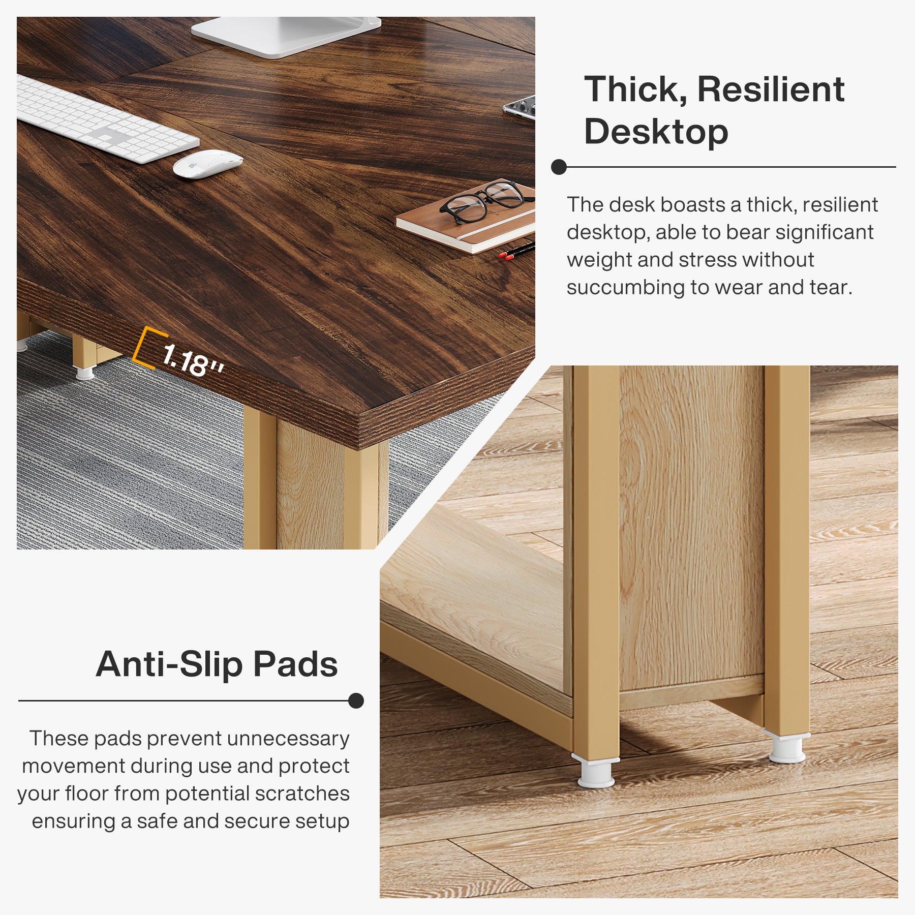 Tribesigns Bureau vintage, Tables d'ordinateur grandes en bois pour bureau à domicile