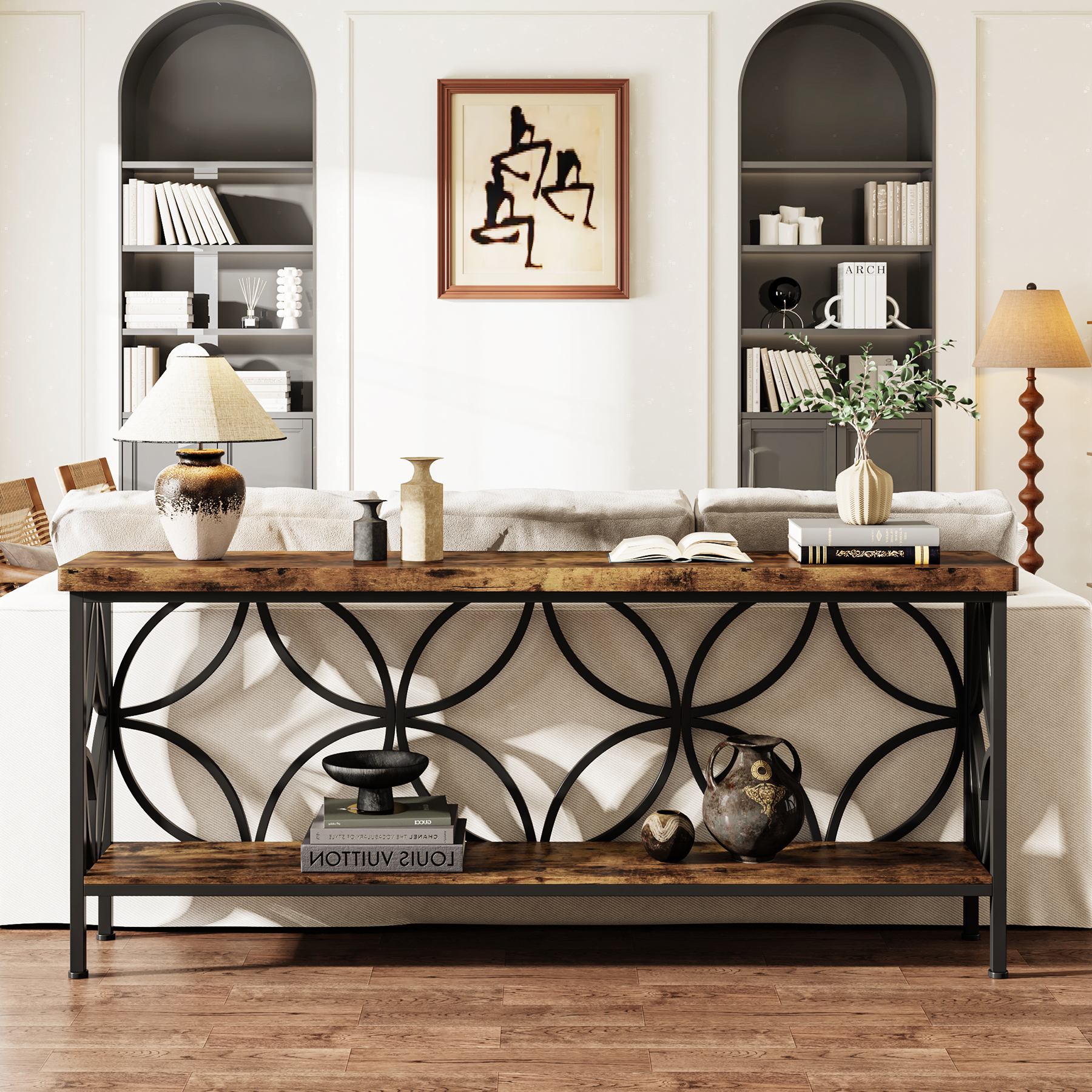 Tribesigns 2-Tier 160 cm Consoletafel, Industriële Sofa Tafel Achter de Bank