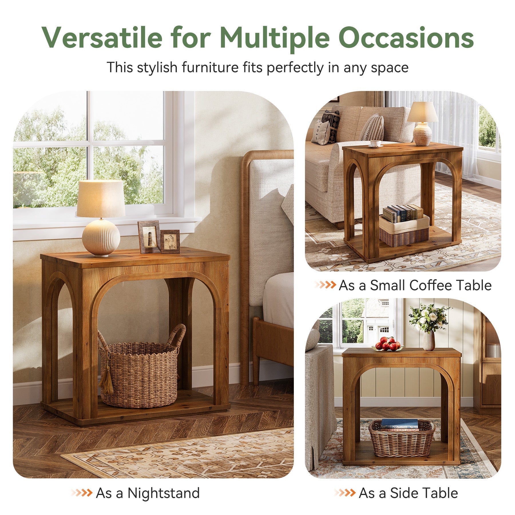 Tribesigns Table d’Appoint Rustique en Bois Massif 64 cm à 2 Niveaux