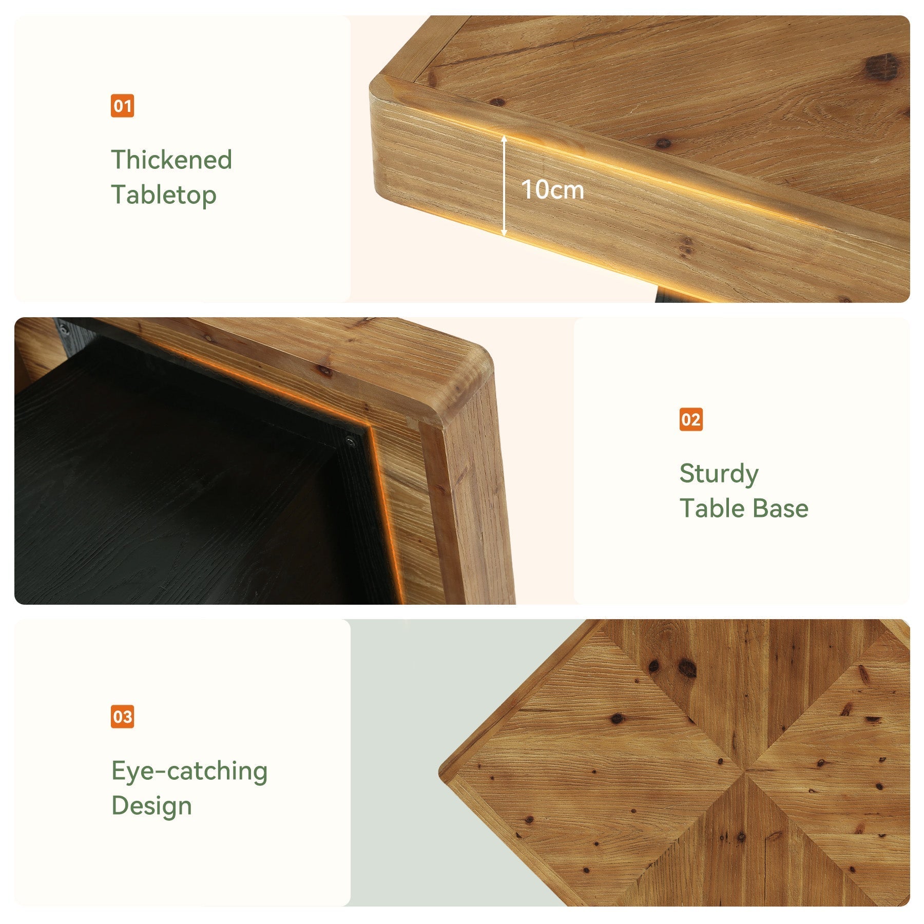 Tribesigns Vierkante Eettafel, Massief Hout, 80 cm voor 2-4 Personen, Rustieke Keukentafel met Stevige Centrale Poot