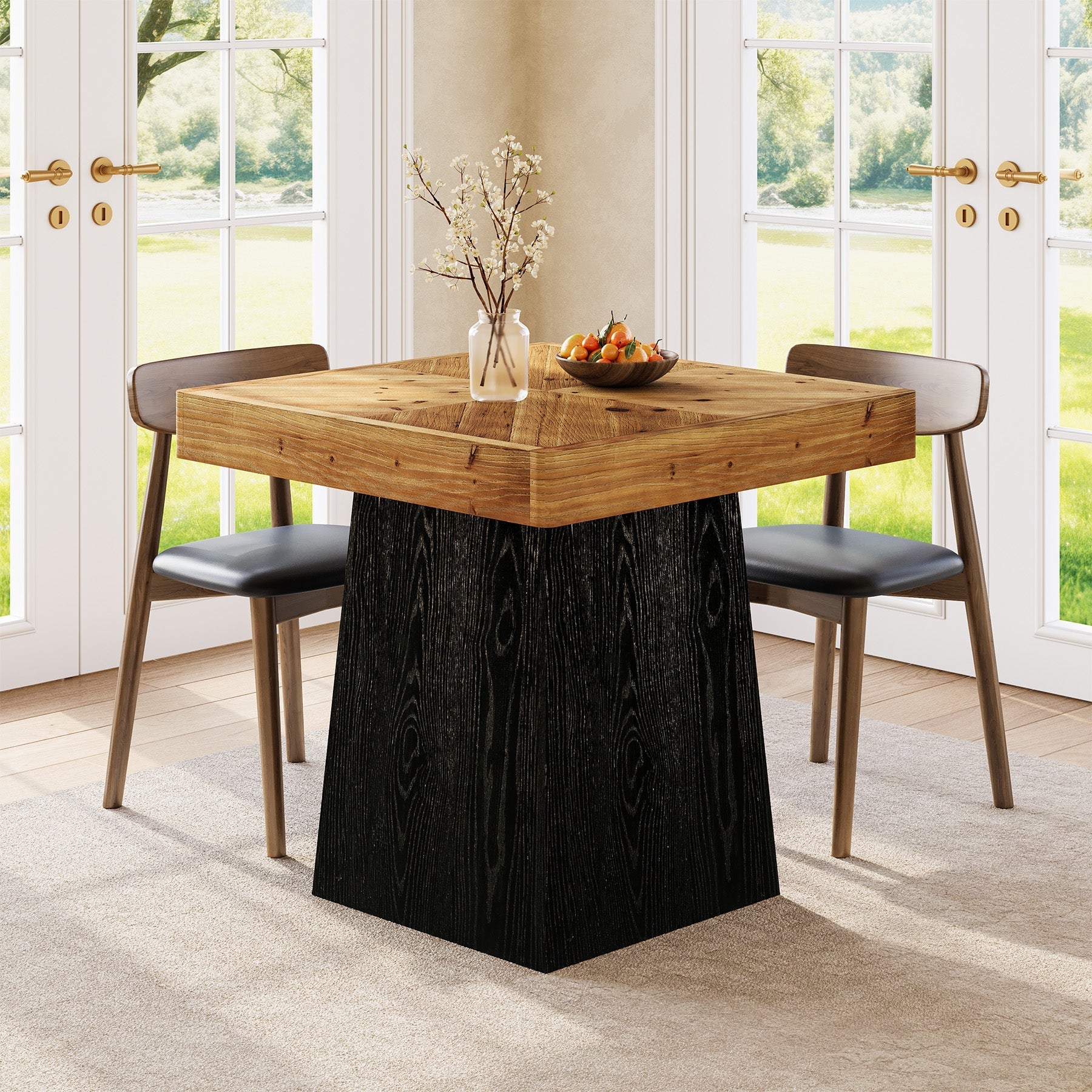 Tribesigns Vierkante Eettafel, Massief Hout, 80 cm voor 2-4 Personen, Rustieke Keukentafel met Stevige Centrale Poot
