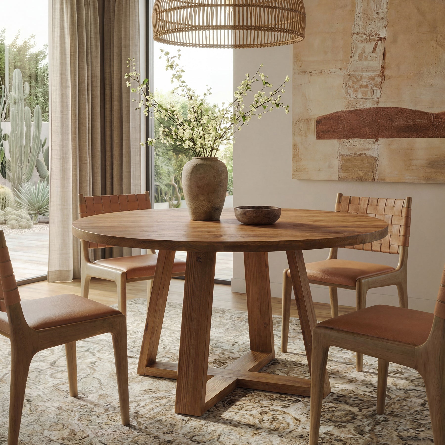 Tribesigns Ronde Eettafel 120 cm, Rustieke Eetkamertafel van Massief Hout met Schragenonderstel voor 4 Personen