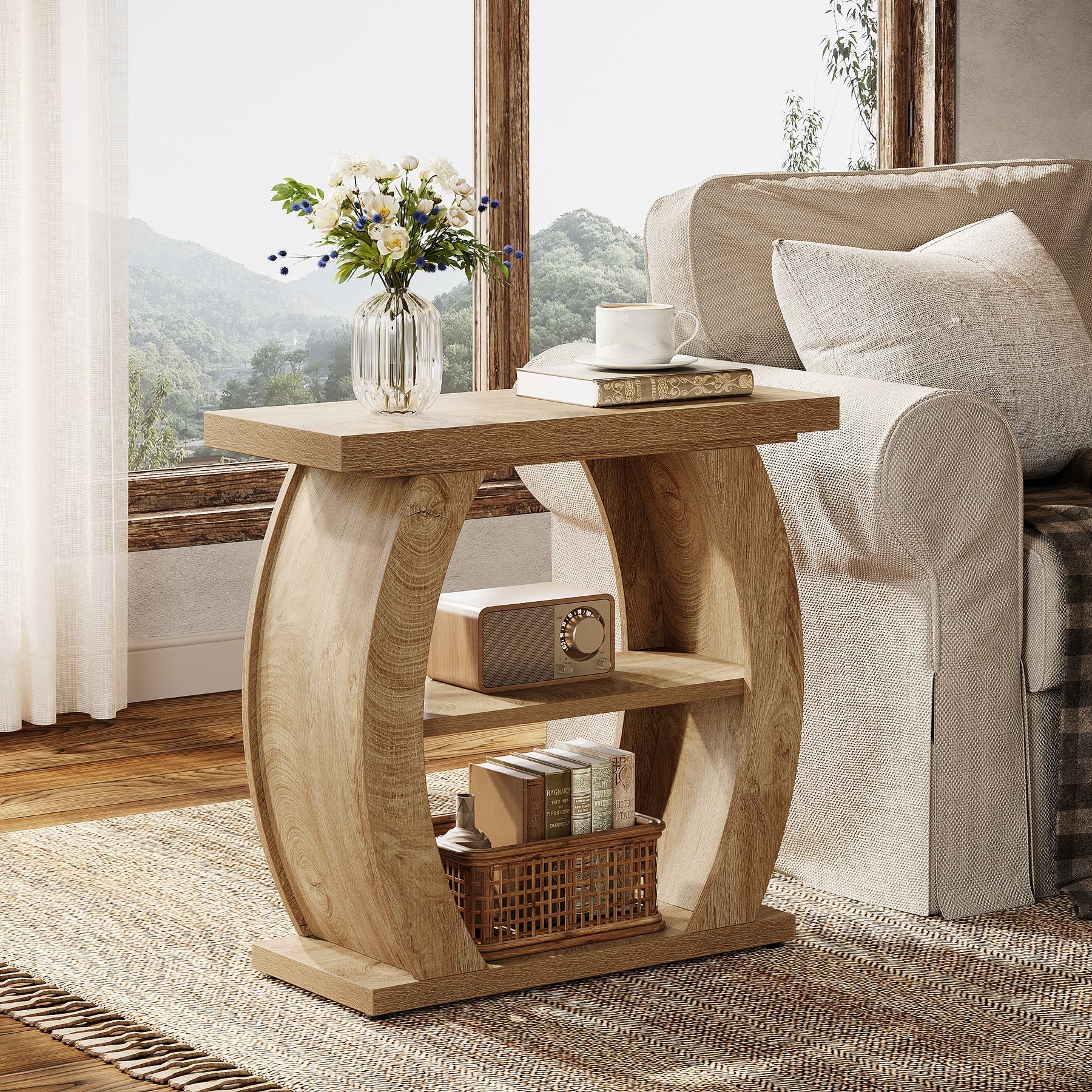 Tribesigns Table d'appoint étroite pour salon ou chambre, Table de 60 cm avec 3 niveaux de rangement