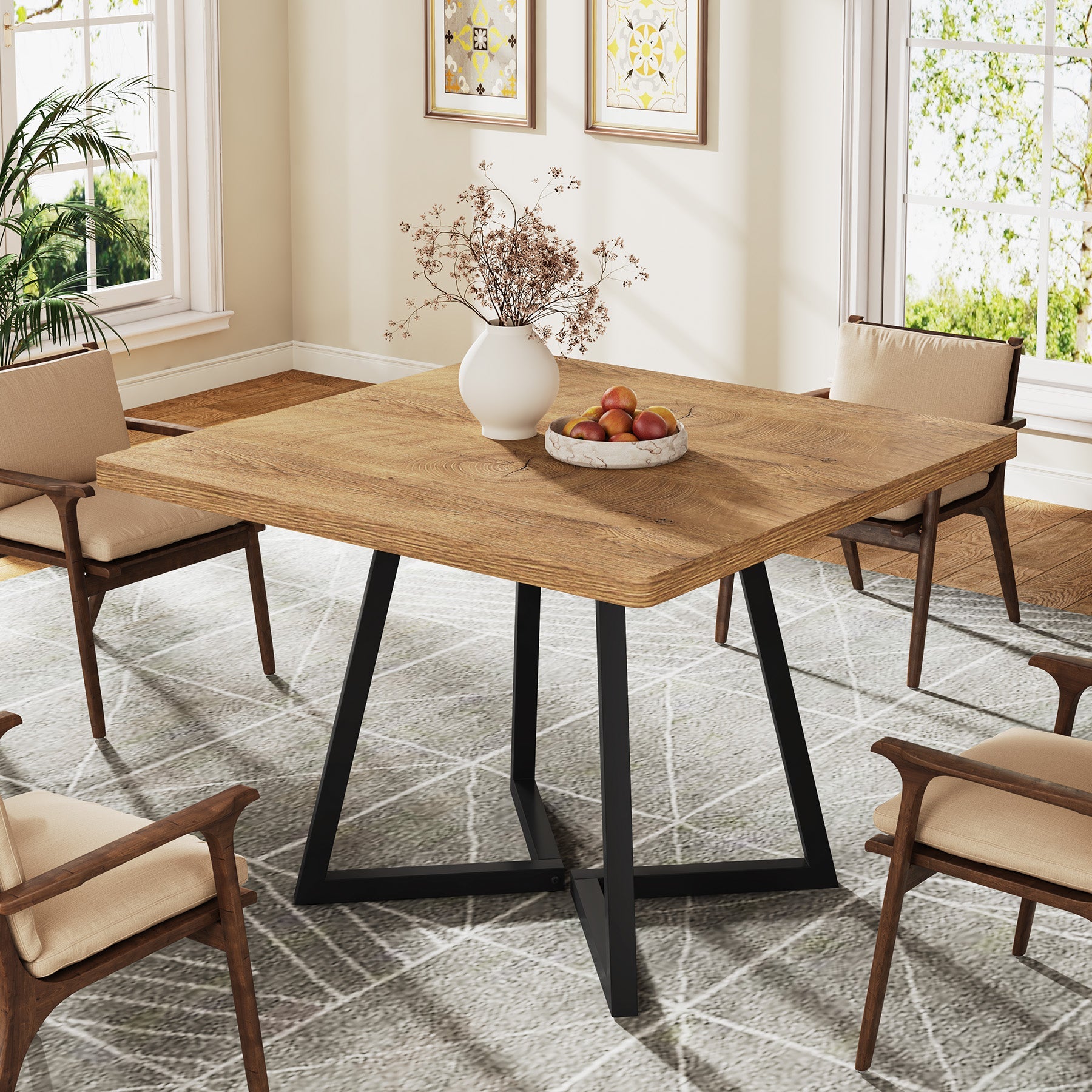 Tribesigns Eettafel voor 4 Personen, Tafel met Metalen Poot, Houten Eettafel