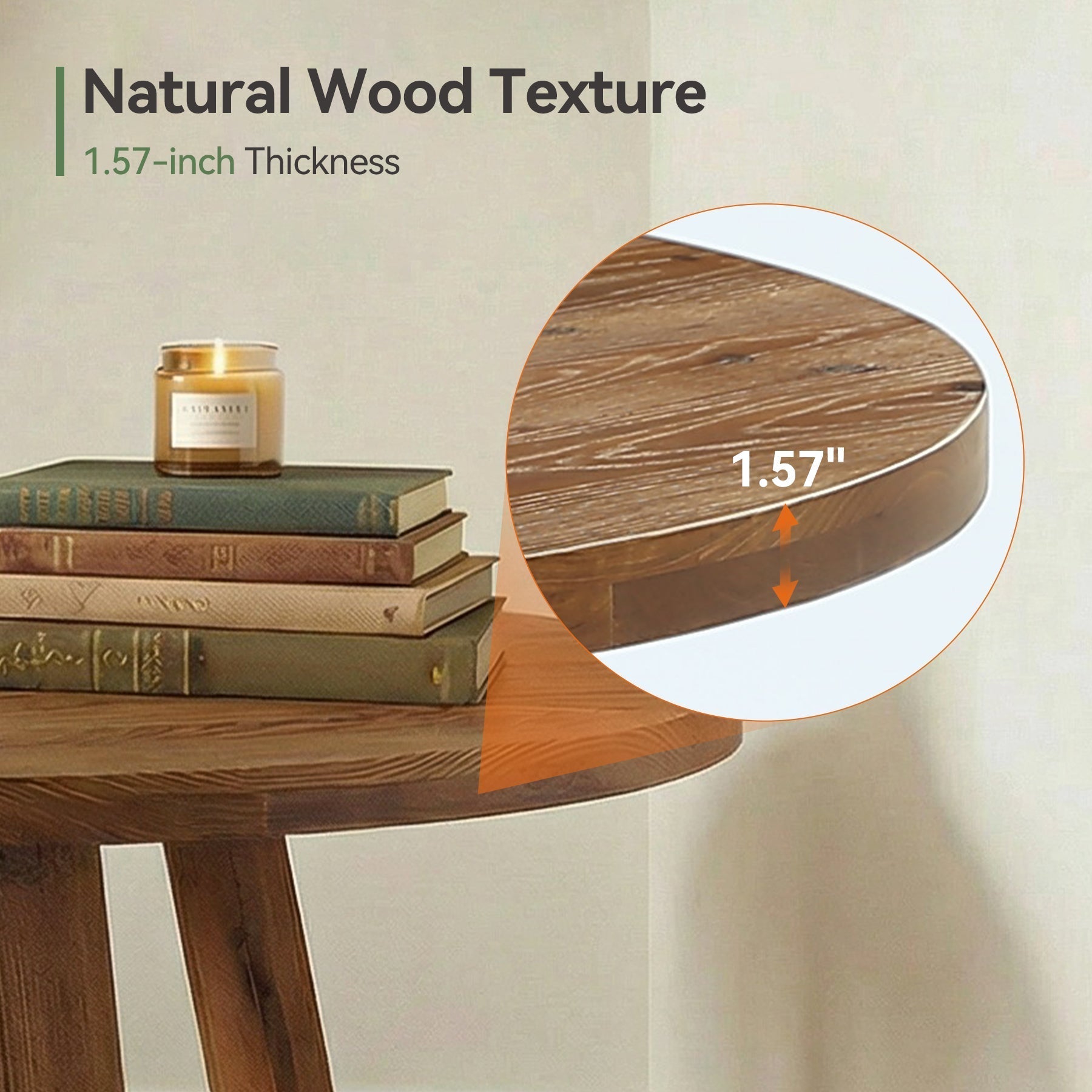 Tribesigns Ronde Eettafel 120 cm, Rustieke Eetkamertafel van Massief Hout met Schragenonderstel voor 4 Personen