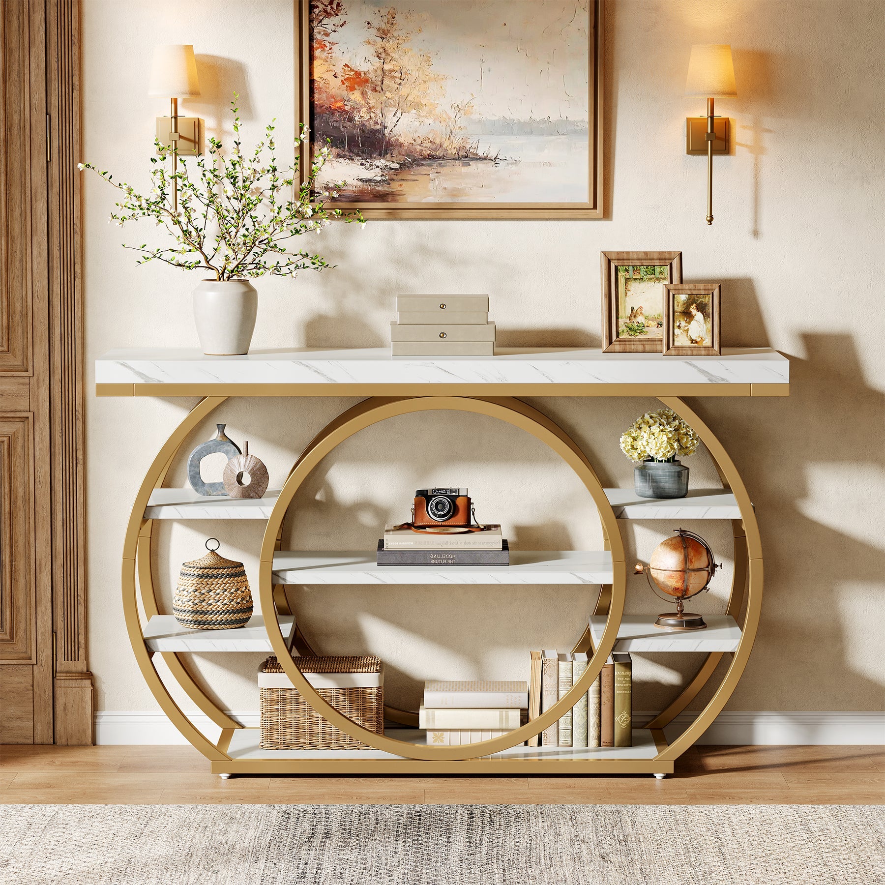 Tribesigns Console van 120 cm, Industriële 5-laagse salontafel met metalen frame