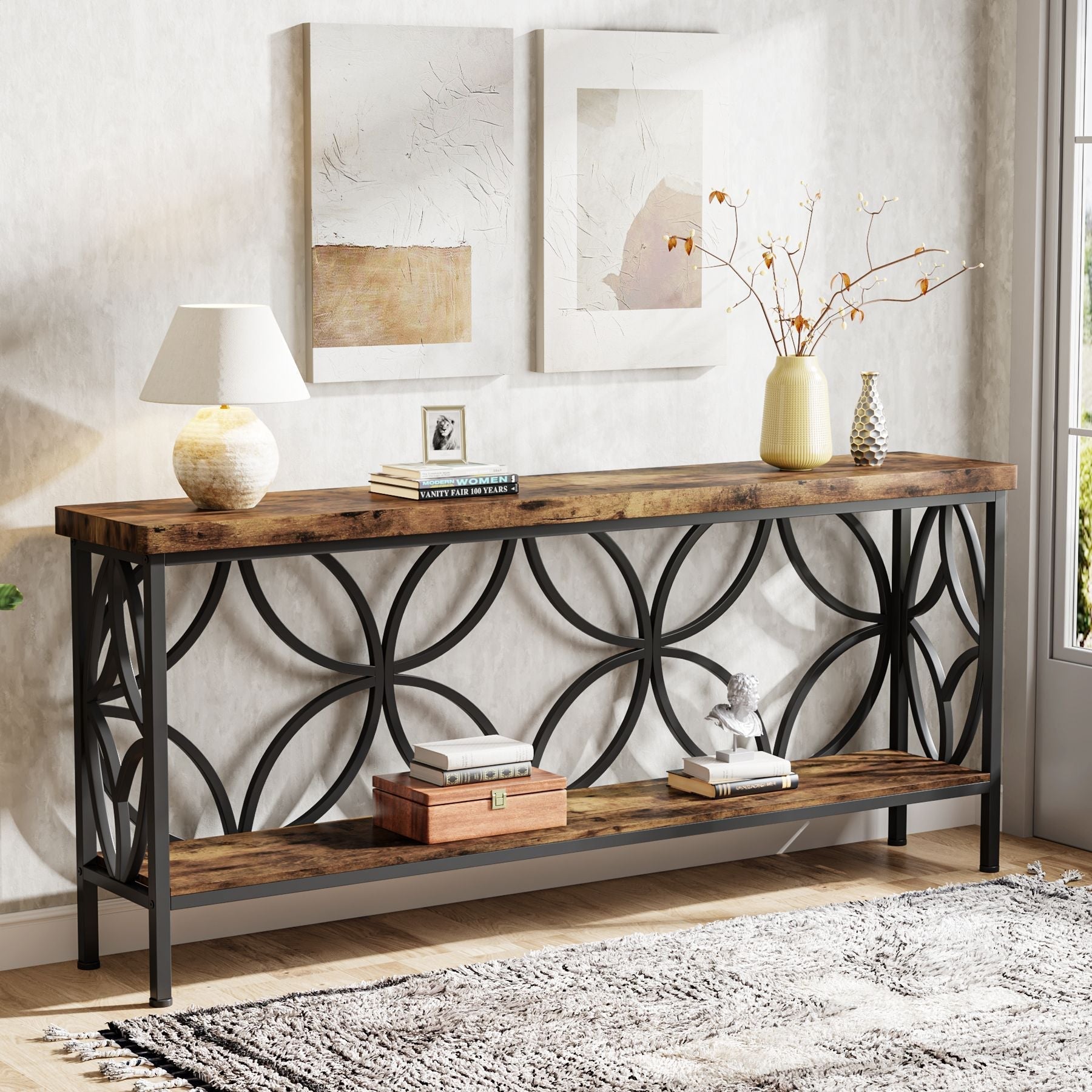 Tribesigns 2-Tier 160 cm Consoletafel, Industriële Sofa Tafel Achter de Bank
