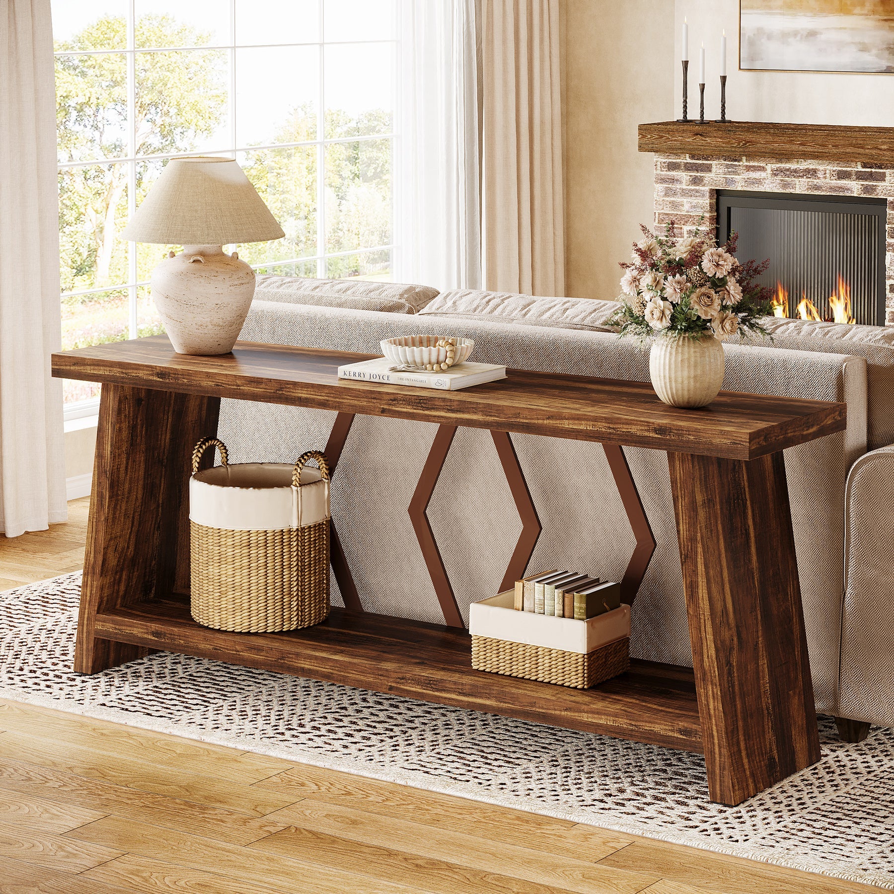 Tribesigns Console longue de 180 cm en bois à 2 niveaux avec rangement