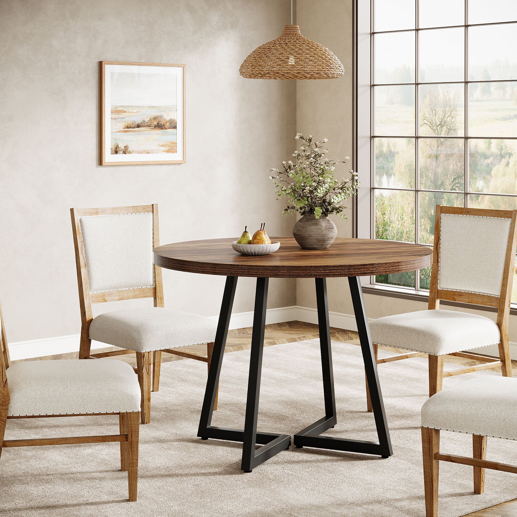 Tribesigns Eettafel voor 4 Personen, Tafel met Metalen Poot, Houten Eettafel