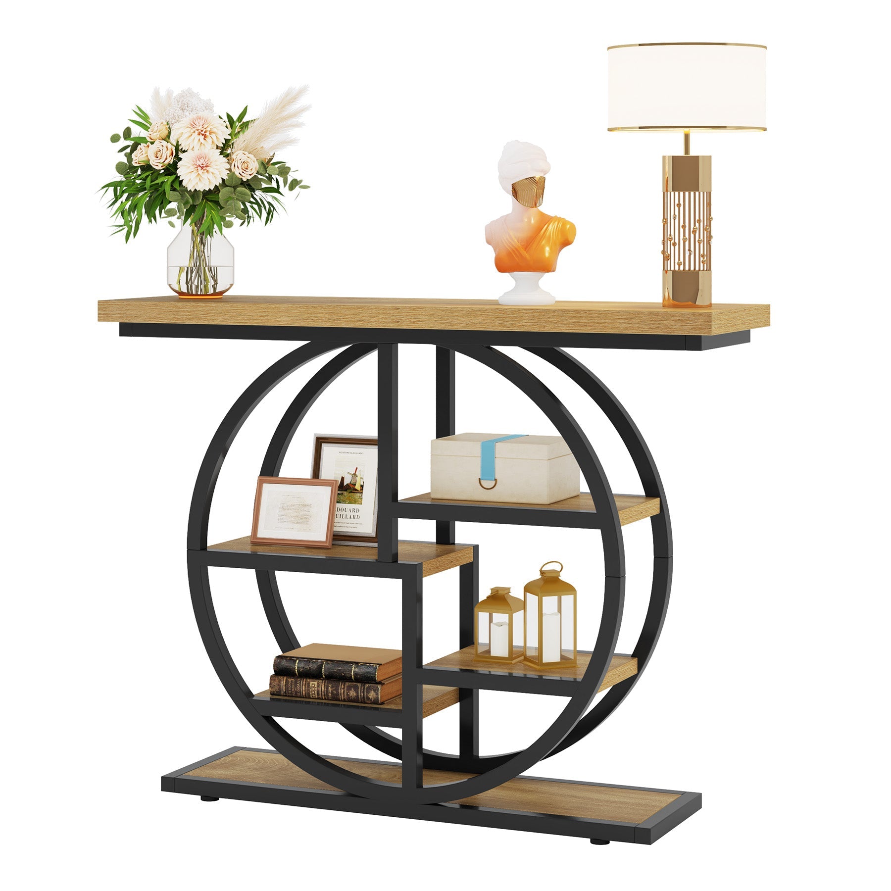 Tribesigns Table console de 100 cm, Table de canapé étroite à 6 niveaux avec étagères circulaires