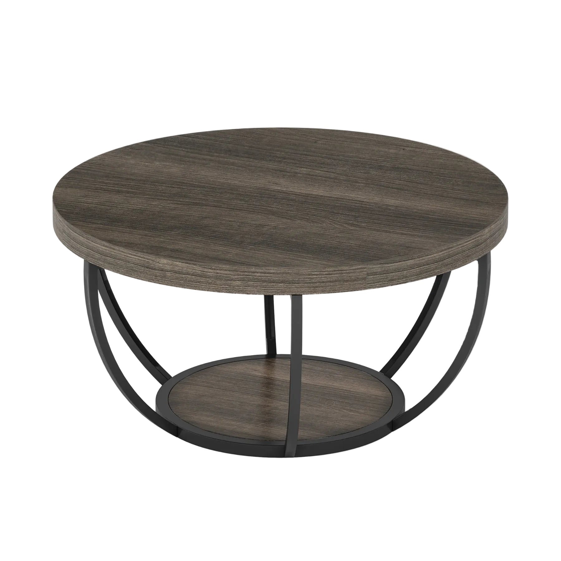 Tribesigns Table basse ronde, Table basse ovale en bois et metal noir