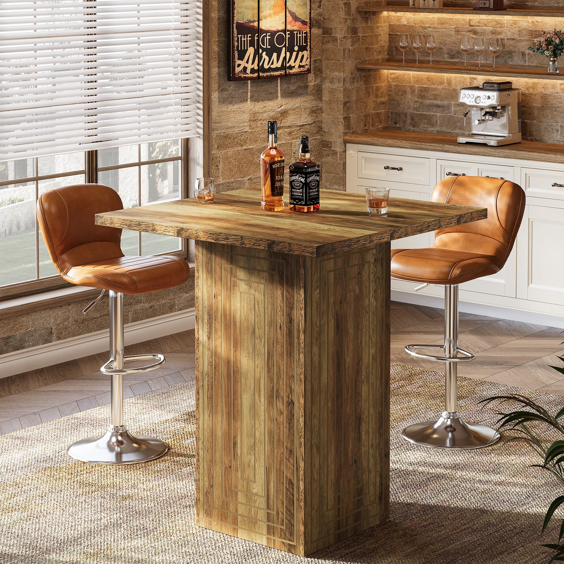 Tribesigns Table de bar carrée de style campagnard de 79 cm avec motif géométrique pour la cuisine et le salon