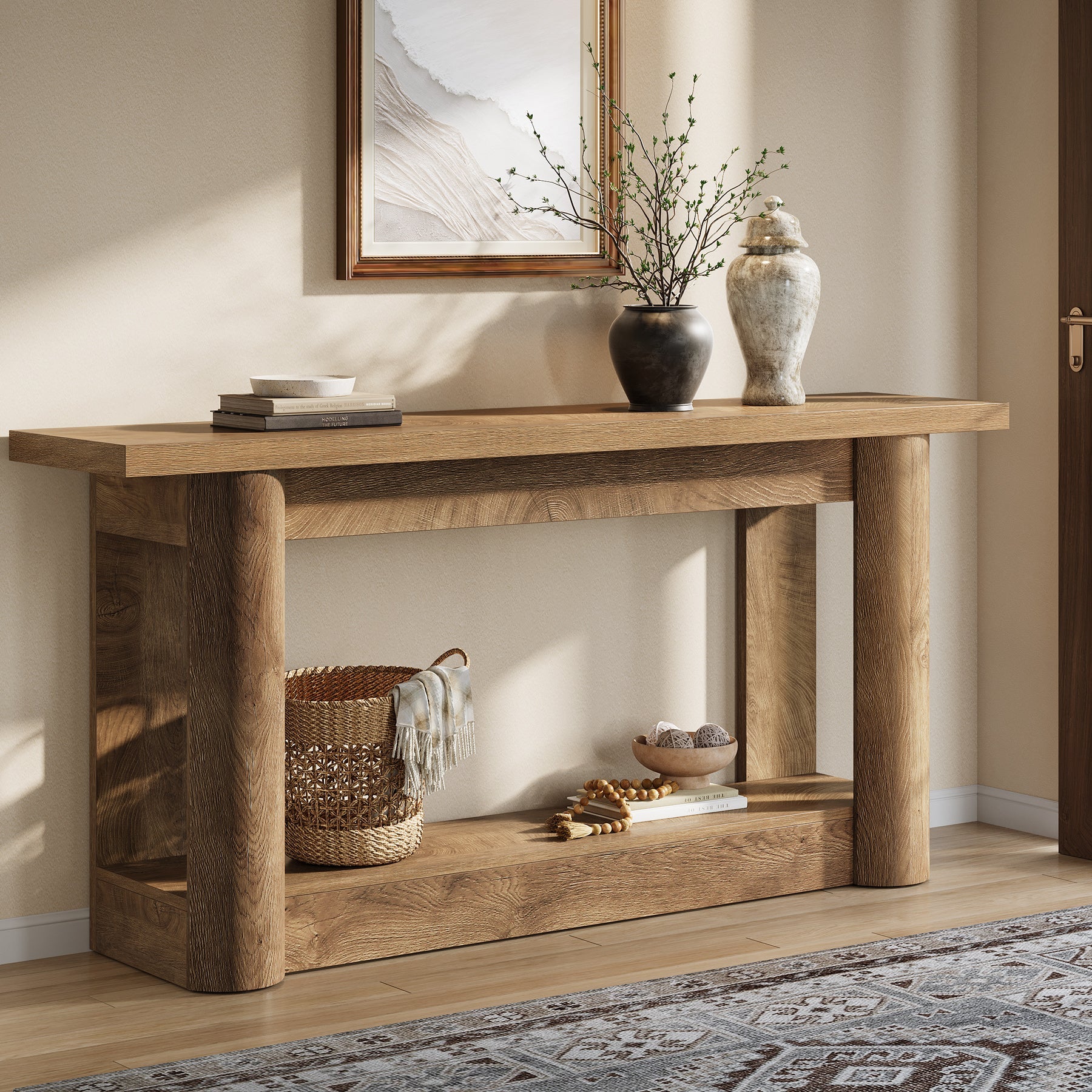 Tribesigns Consoletafel 160 cm, Boerenstijl 2-laags banktafel voor de hal