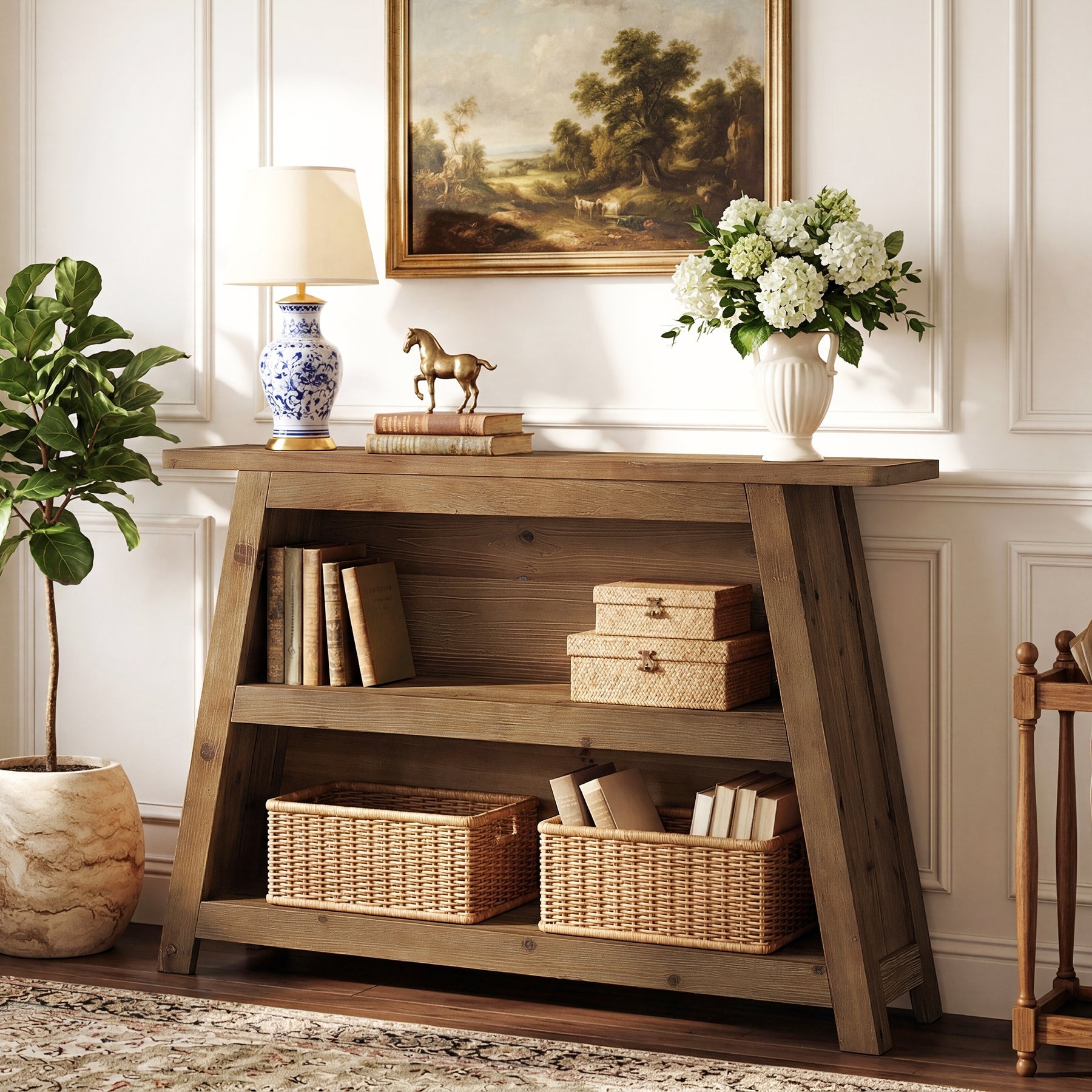 Tribesigns Console en bois massif de 120 cm à 3 niveaux, style rustique pour entrée et couloir