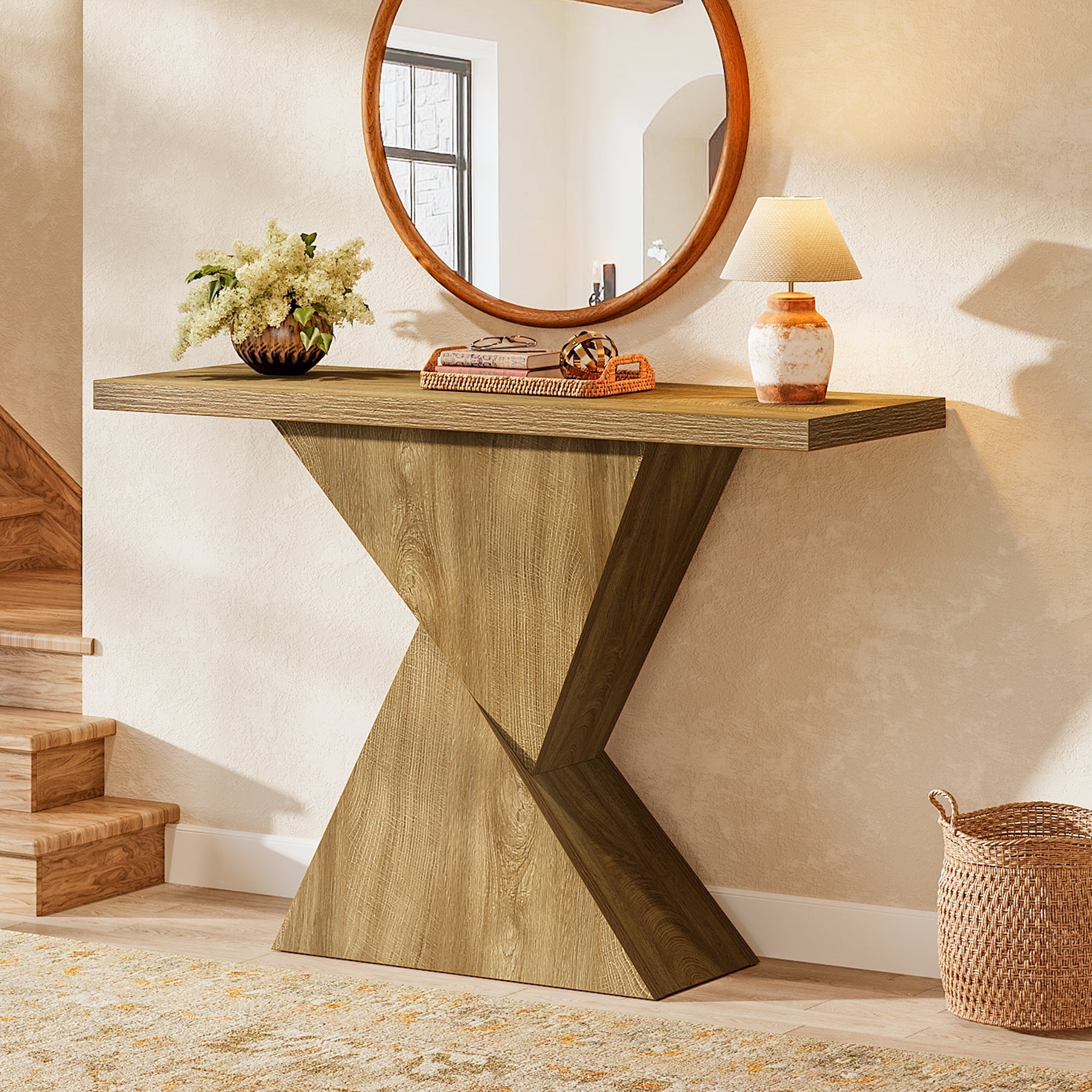 Tribesigns Console géométrique de 105 cm, Table-banc étroite de style campagnard