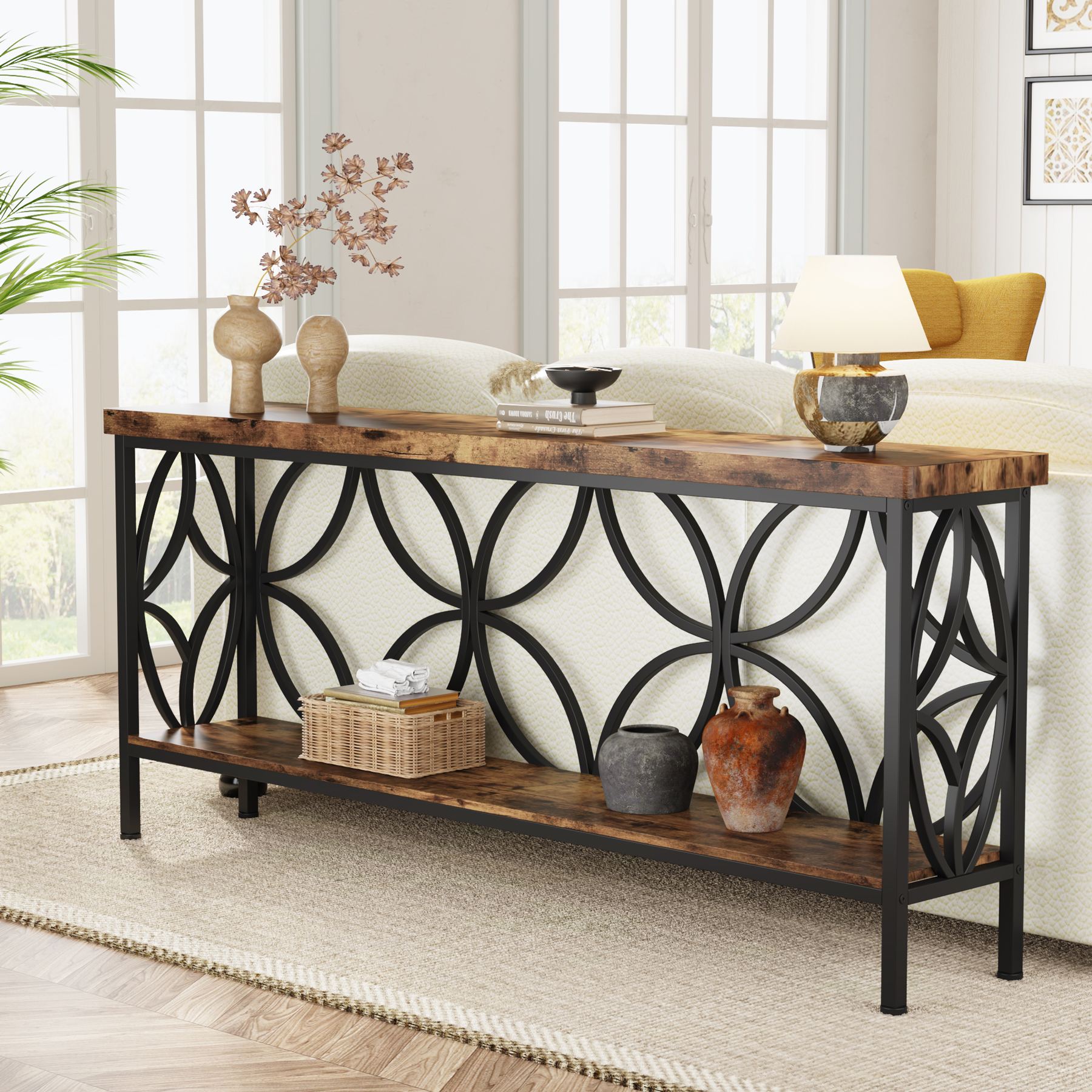Tribesigns 2-Tier 160 cm Consoletafel, Industriële Sofa Tafel Achter de Bank