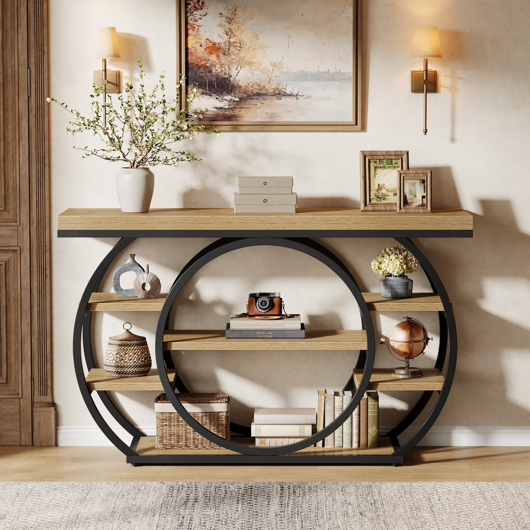 Tribesigns Console van 120 cm, Industriële 5-laagse salontafel met metalen frame