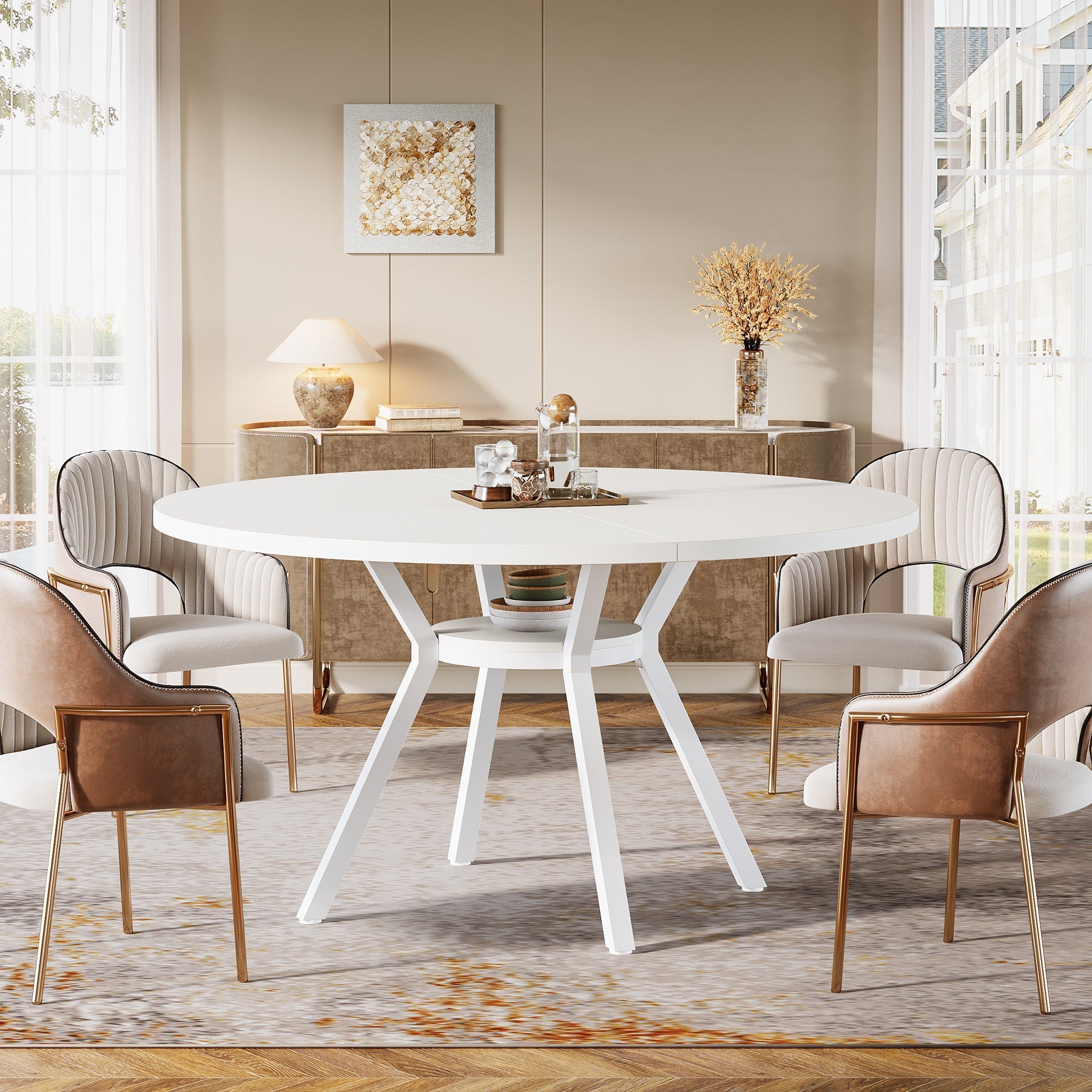 Tribesigns Table à manger ronde, Table de cuisine moderne de 120 cm pour 4 personnes