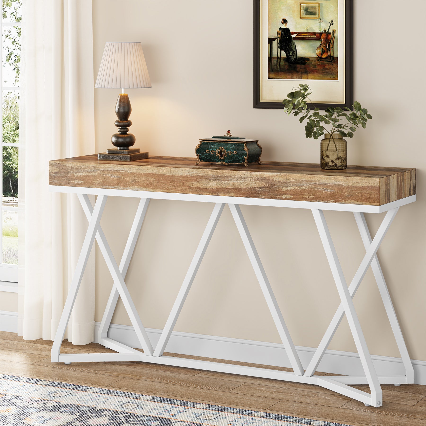 Tribesigns Houten Consoletafel, Entreeconsole met Unieke Metalen Basis, Lage Tafel