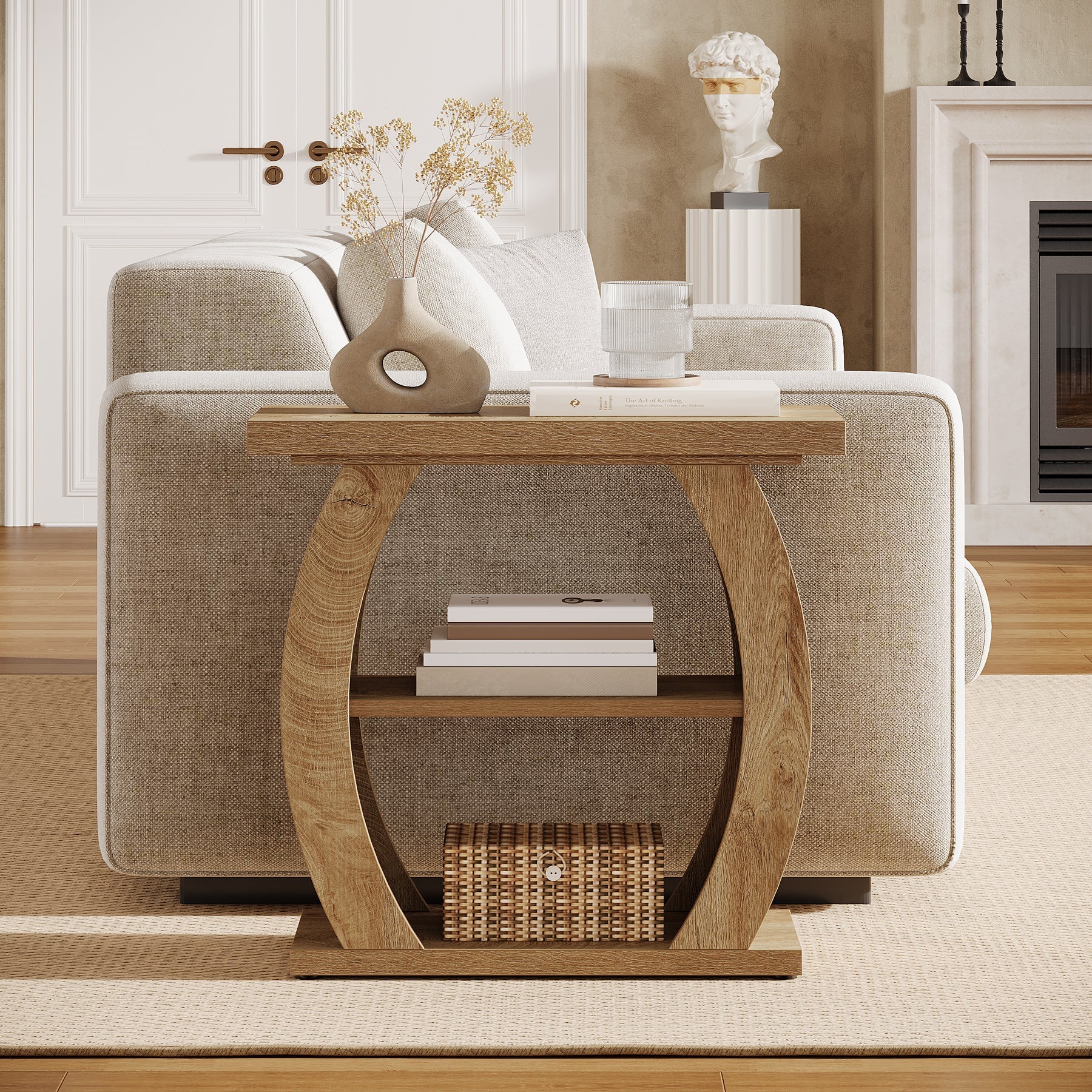 Tribesigns Table d'appoint étroite pour salon ou chambre, Table de 60 cm avec 3 niveaux de rangement