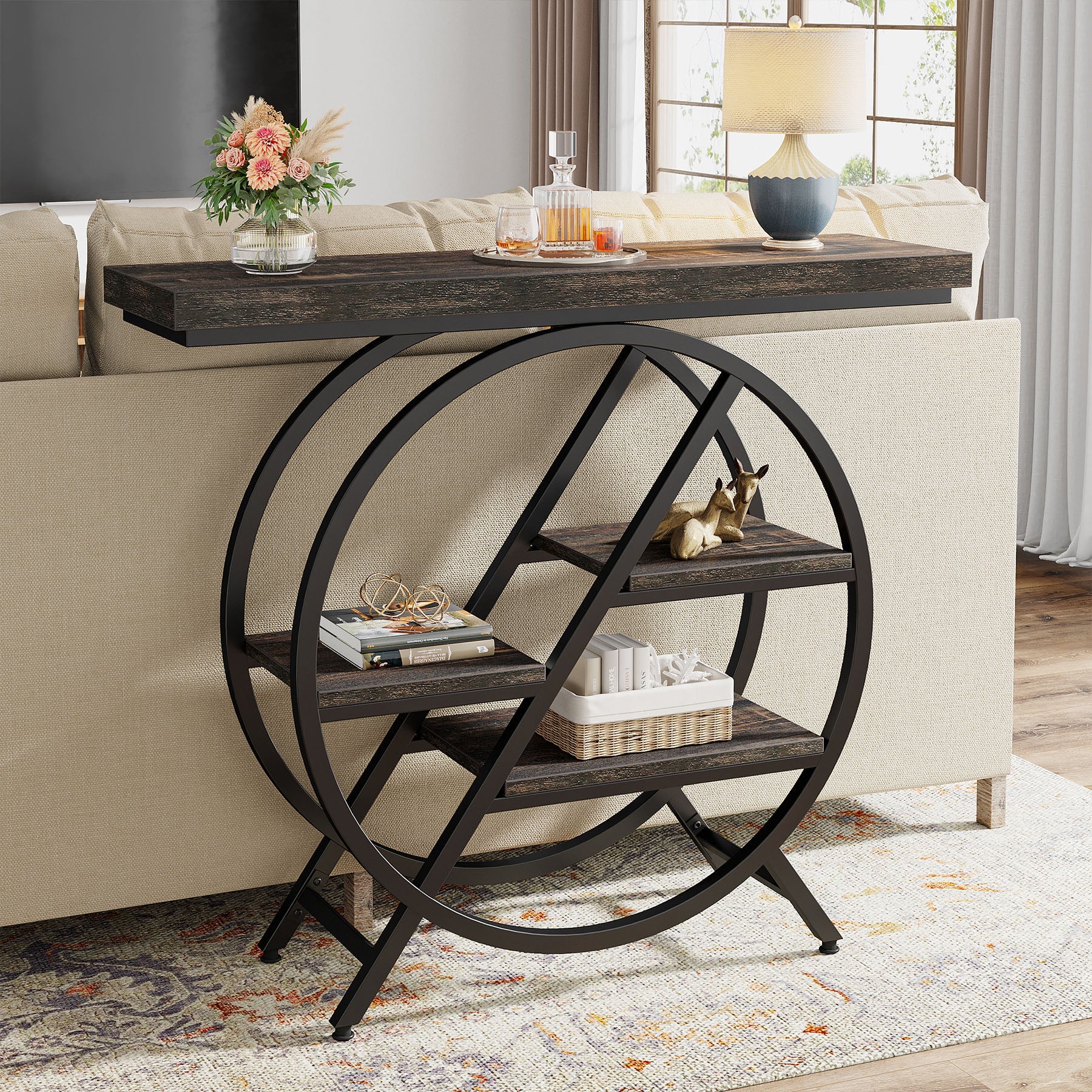 Tribesigns Table console, Table de canapé 100 cm Table d'entrée à 4 niveaux avec cadre géométrique