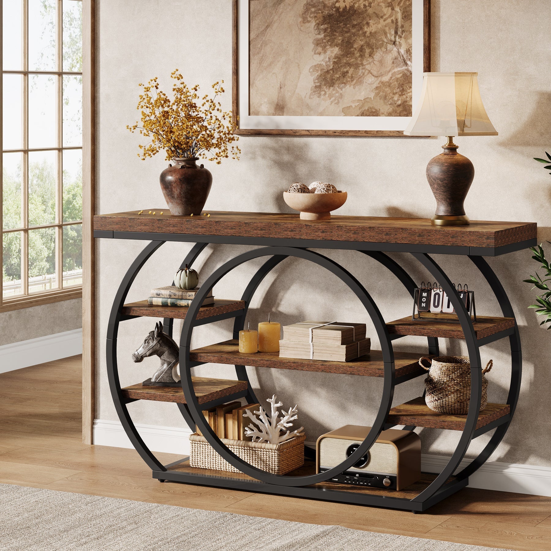 Tribesigns Console van 120 cm, Industriële 5-laagse salontafel met metalen frame