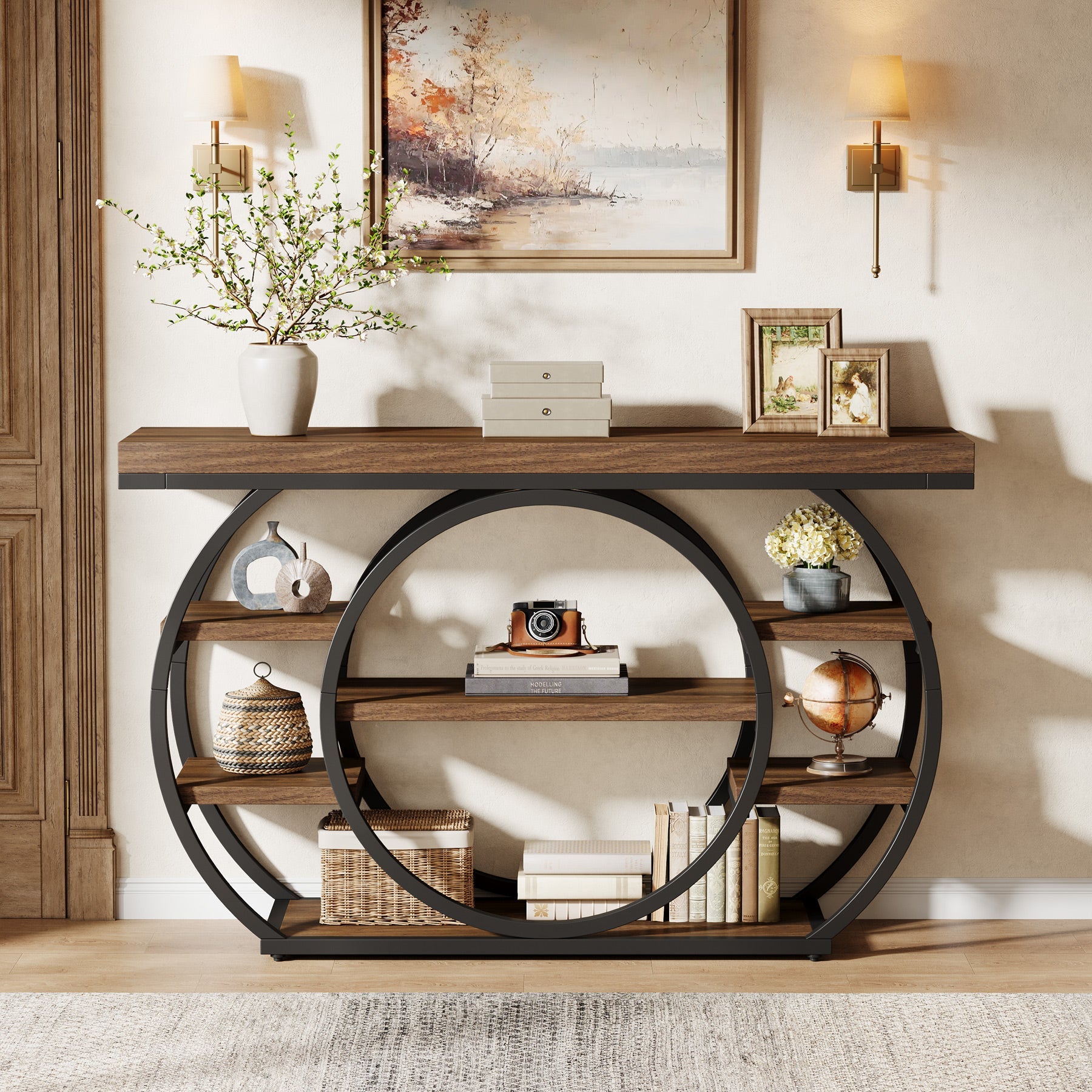 Tribesigns Console van 120 cm, Industriële 5-laagse salontafel met metalen frame
