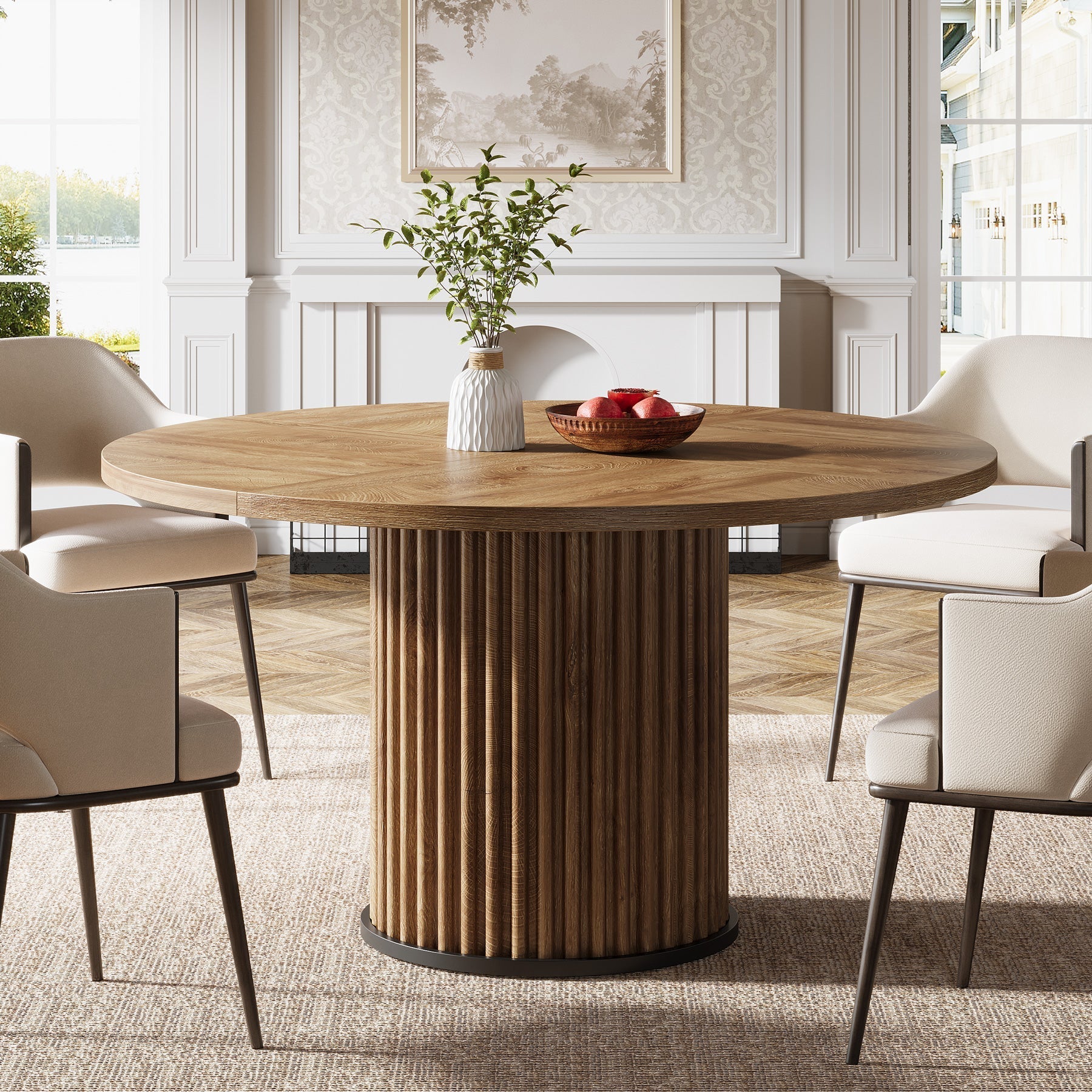 Tribesigns Table de salle à manger ronde noire de 120 cm pour 4 à 6 personnes, Table de cuisine moderne avec piètement en métal