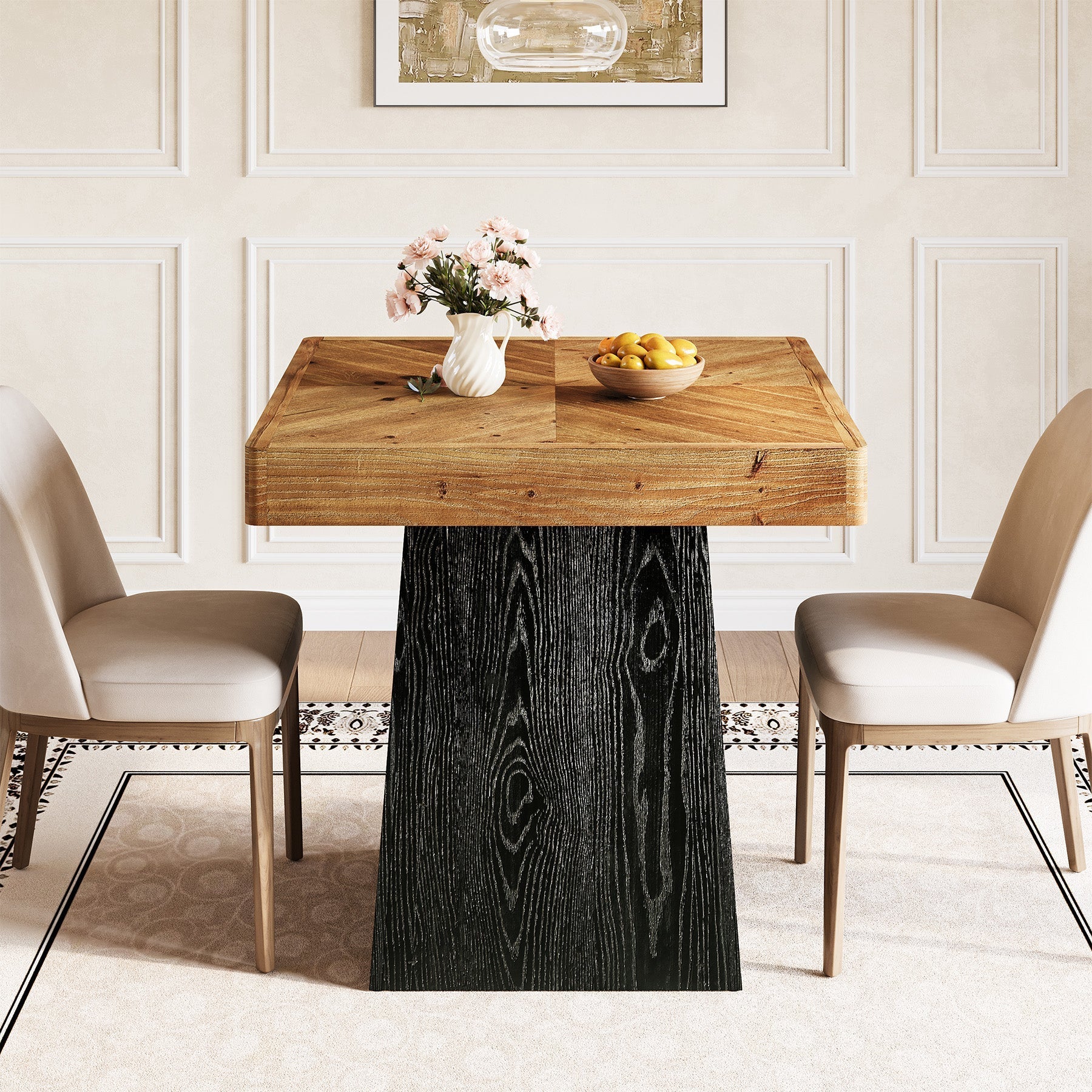 Tribesigns Vierkante Eettafel, Massief Hout, 80 cm voor 2-4 Personen, Rustieke Keukentafel met Stevige Centrale Poot