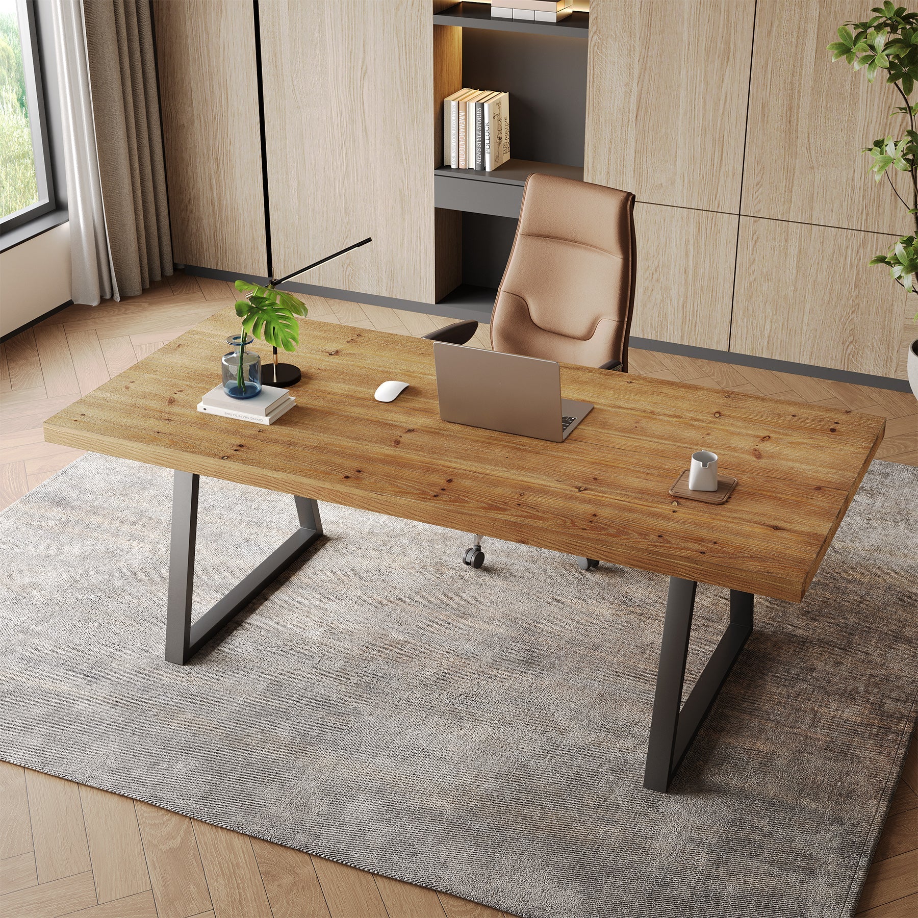 Tribesigns Industrieel Bureau van 160 cm, Massief Houten Blad en Stevige Metalen Poten