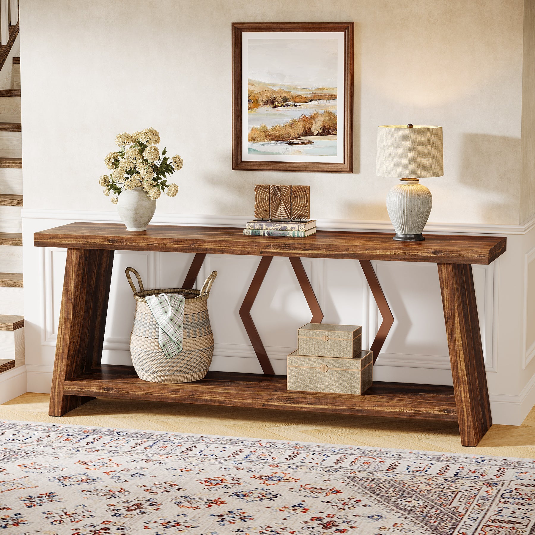 Tribesigns Console longue de 180 cm en bois à 2 niveaux avec rangement
