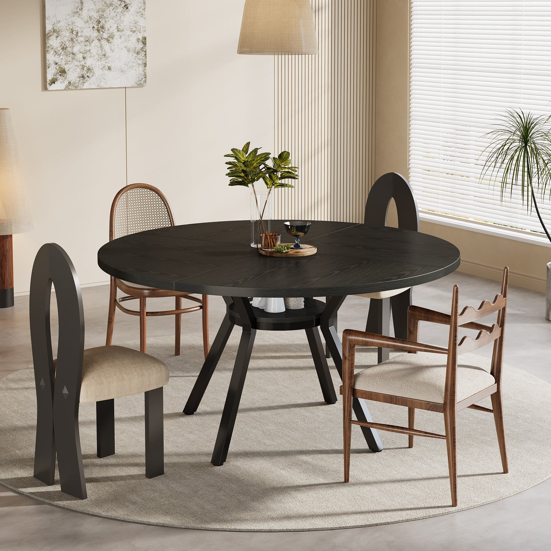 Tribesigns Table à manger ronde, Table de cuisine moderne de 120 cm pour 4 personnes