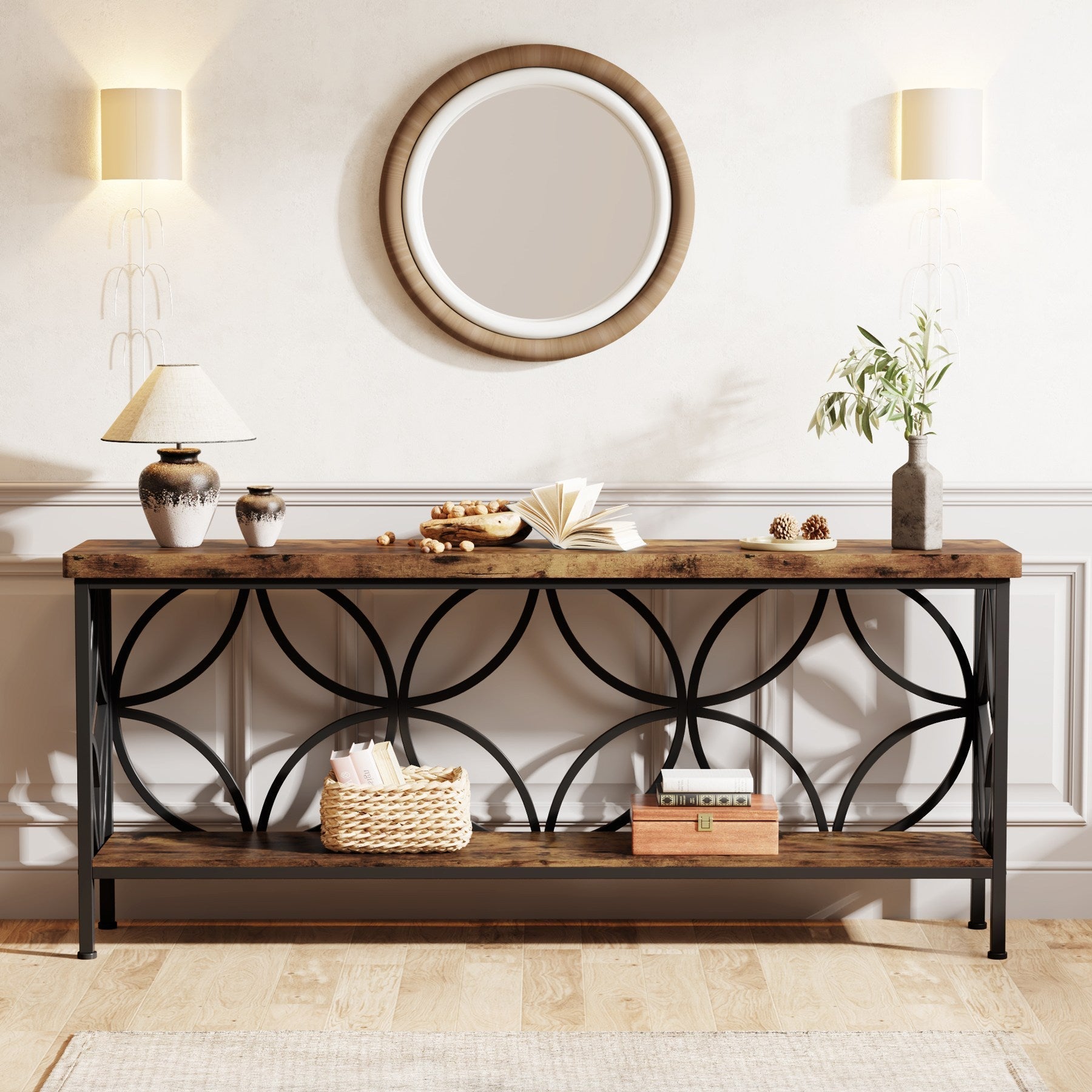 Tribesigns 2-Tier 160 cm Consoletafel, Industriële Sofa Tafel Achter de Bank