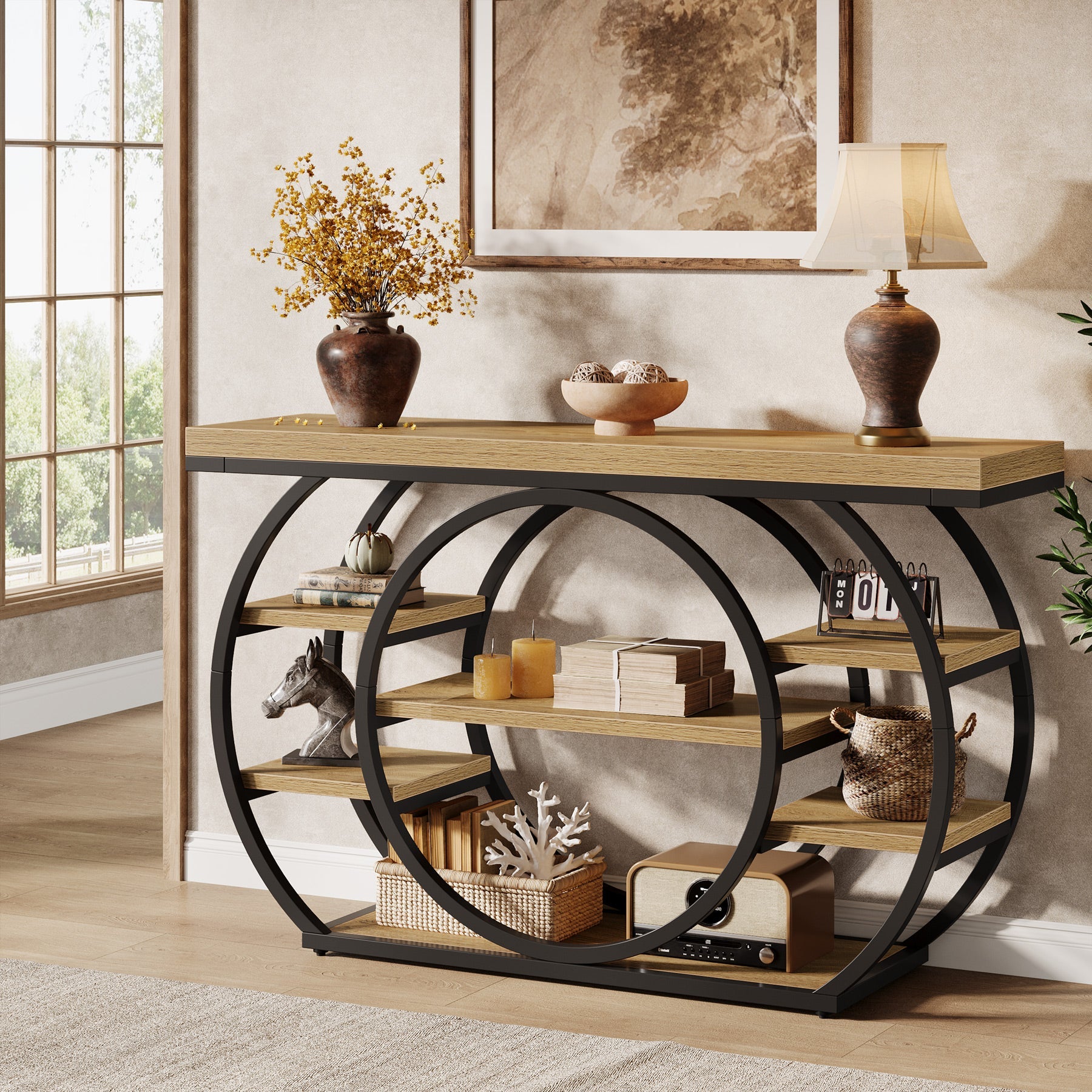 Tribesigns Console van 120 cm, Industriële 5-laagse salontafel met metalen frame