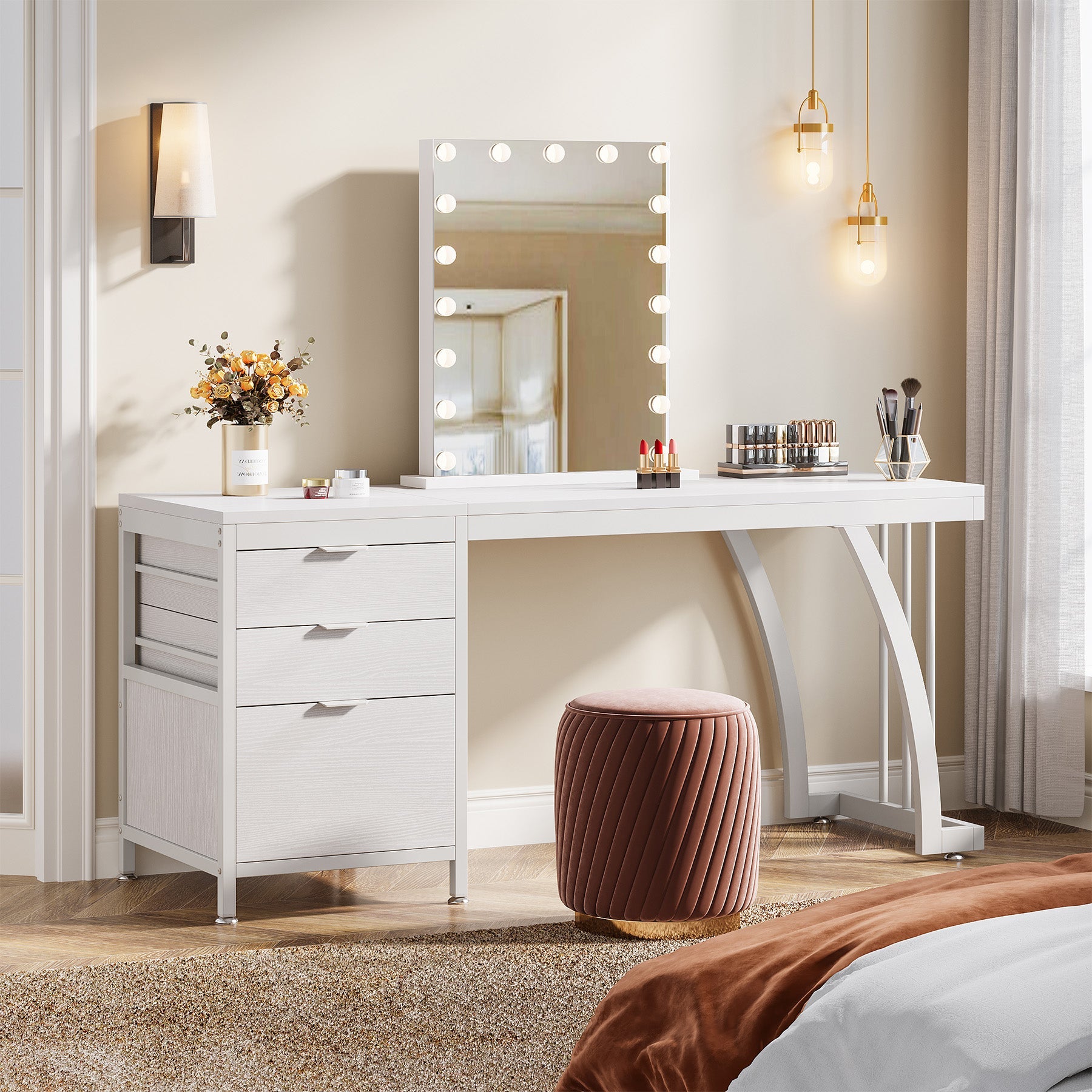 Tribesigns Kaptafel met 3 omkeerbare lades, Chique make-up bureau