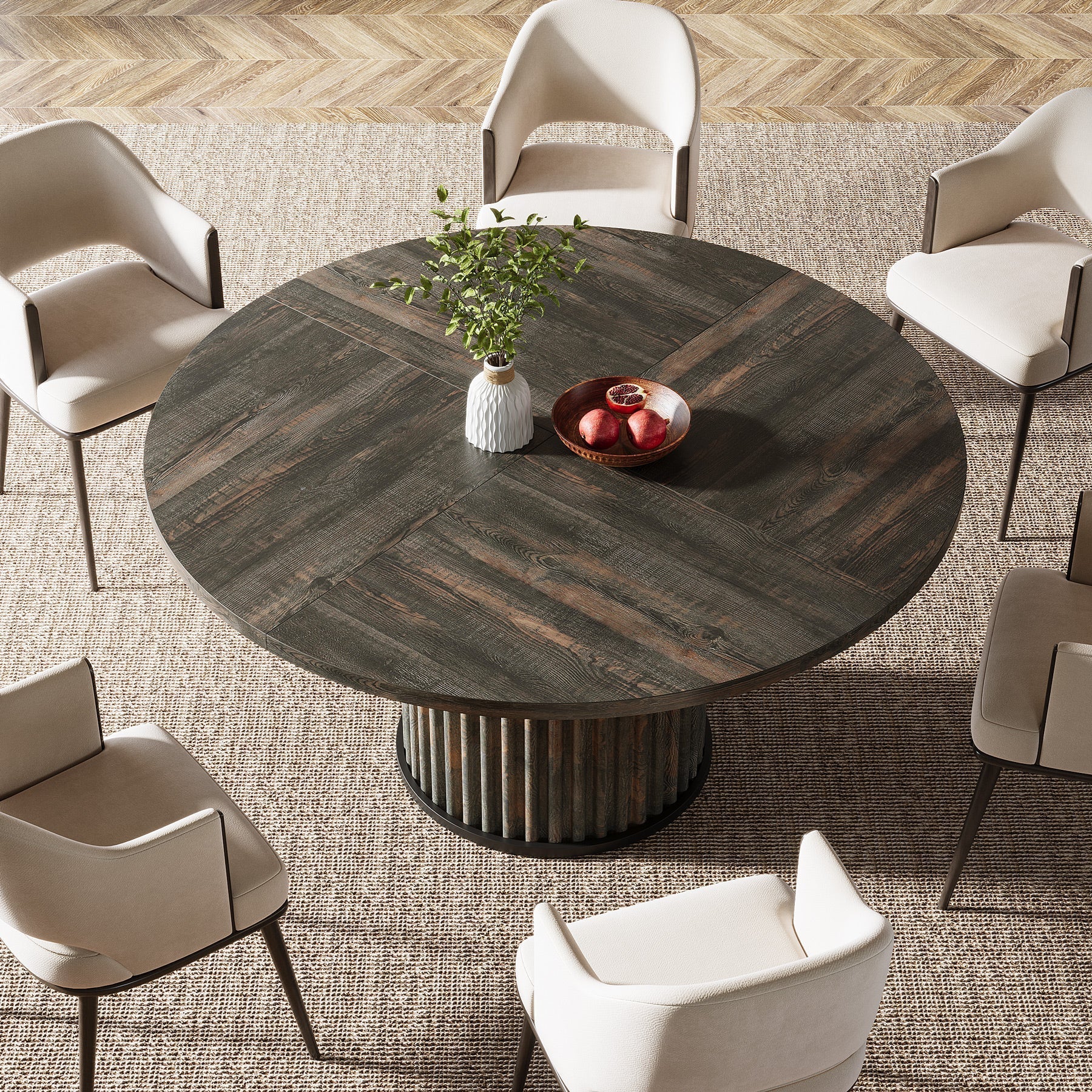 Tribesigns Table de salle à manger ronde noire de 120 cm pour 4 à 6 personnes, Table de cuisine moderne avec piètement en métal