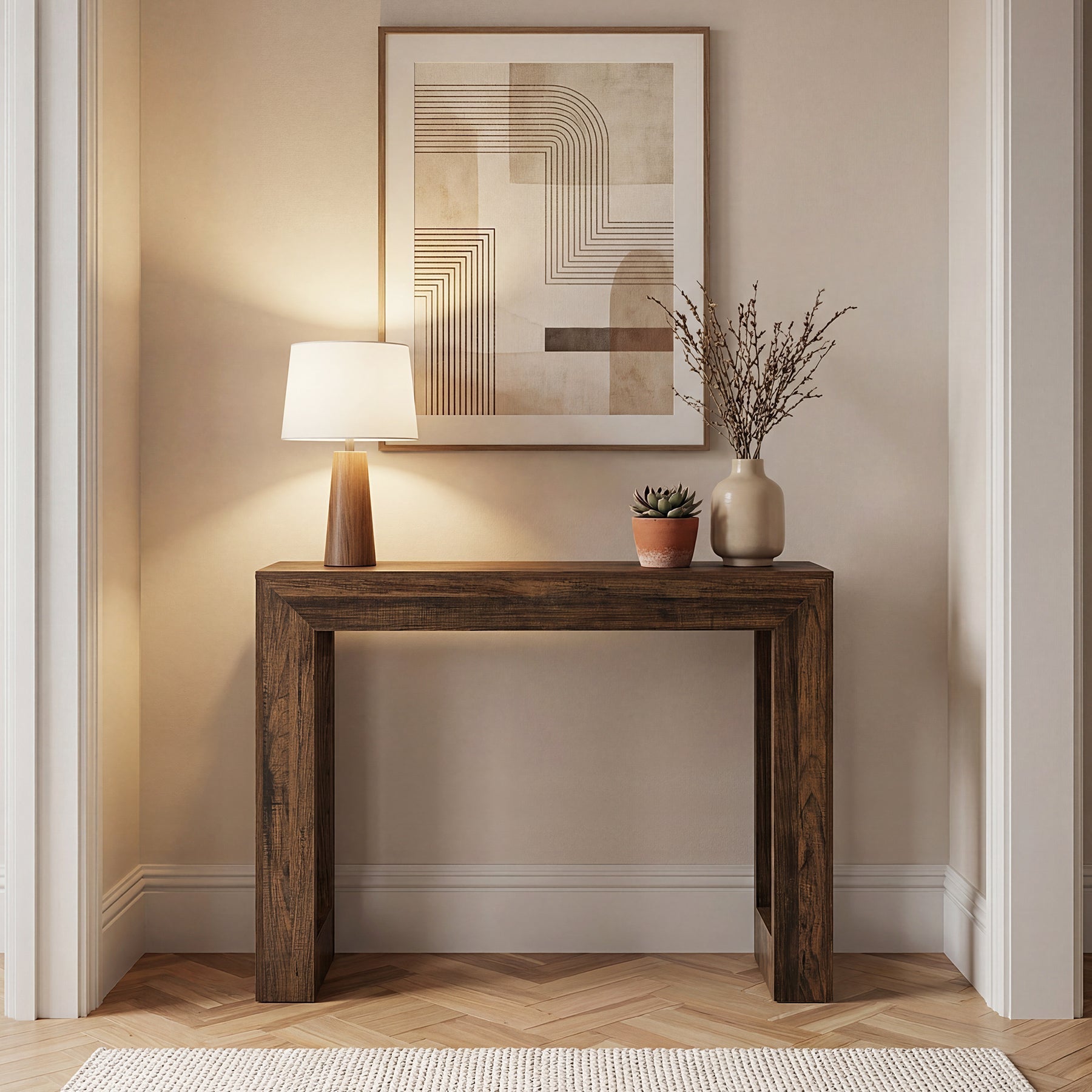 Tribesigns Smalle wandtafel van 105 cm, houtlook, stabiele consoletafel met dubbele poot voor hal en woonkamer