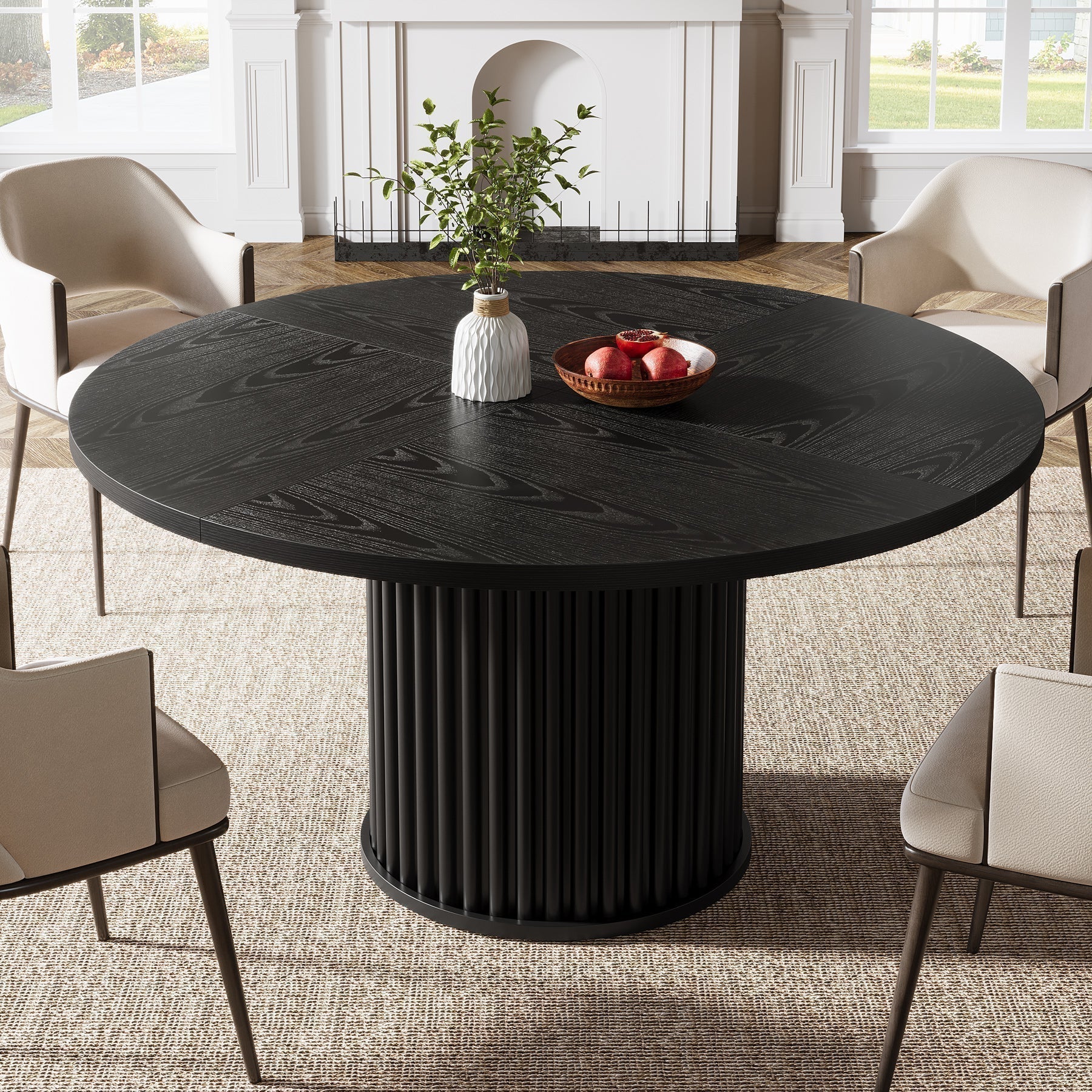 Tribesigns Table de salle à manger ronde noire de 120 cm pour 4 à 6 personnes, Table de cuisine moderne avec piètement en métal