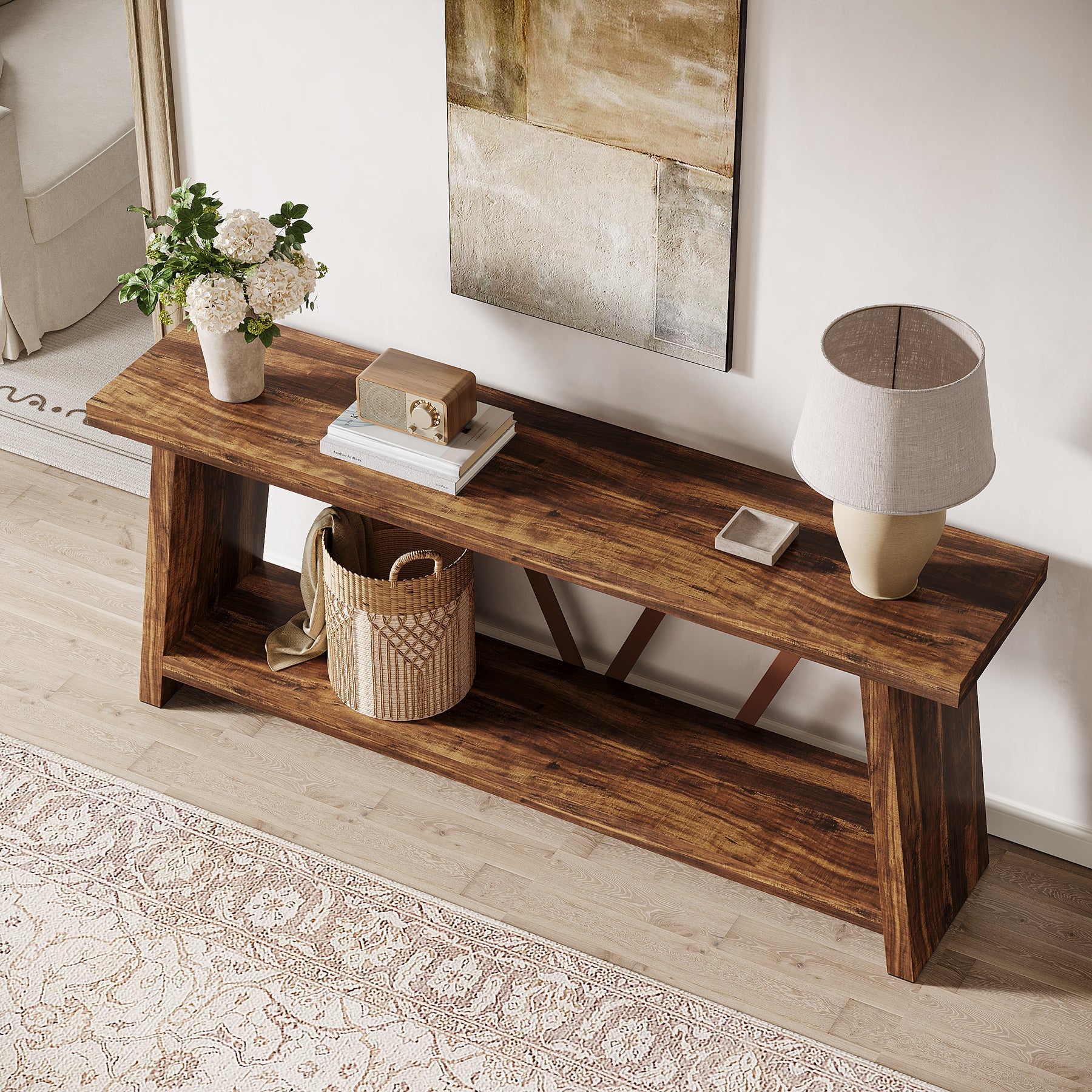 Tribesigns Console longue de 180 cm en bois à 2 niveaux avec rangement