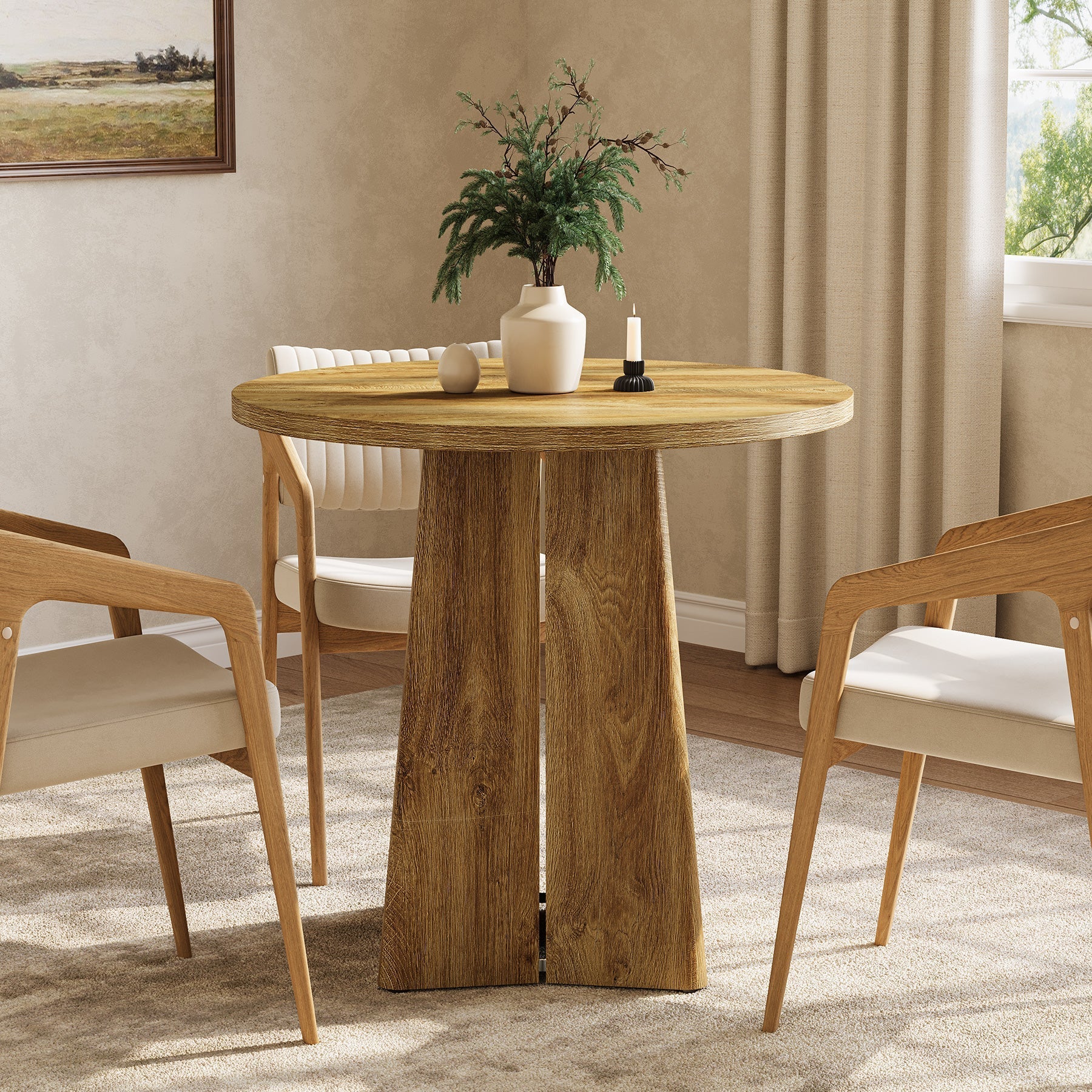 Tribesigns Table de salle à manger ronde de 80 cm, Table de cuisine compacte pour 2 à 4 personnes style champêtre