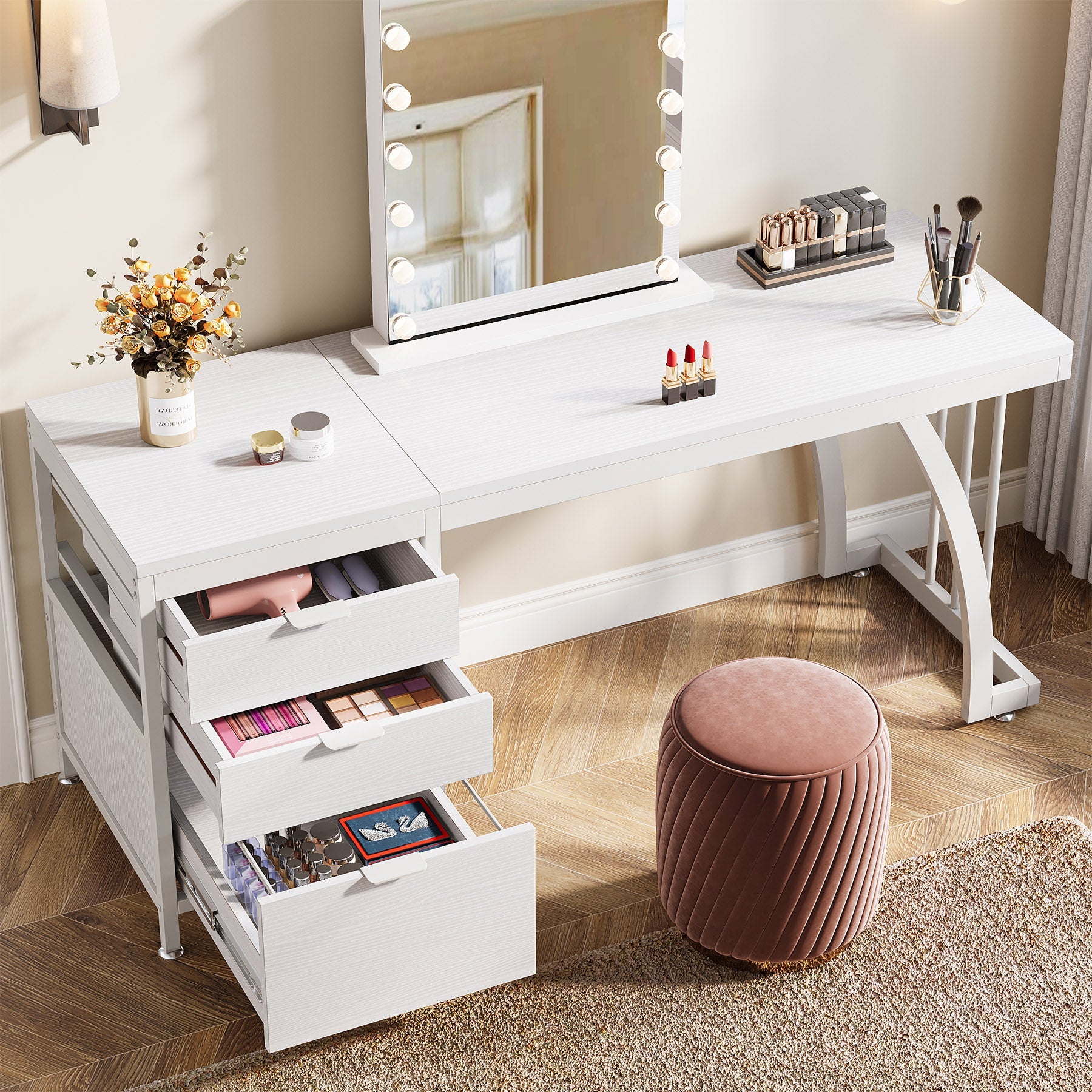 Tribesigns Kaptafel met 3 omkeerbare lades, Chique make-up bureau