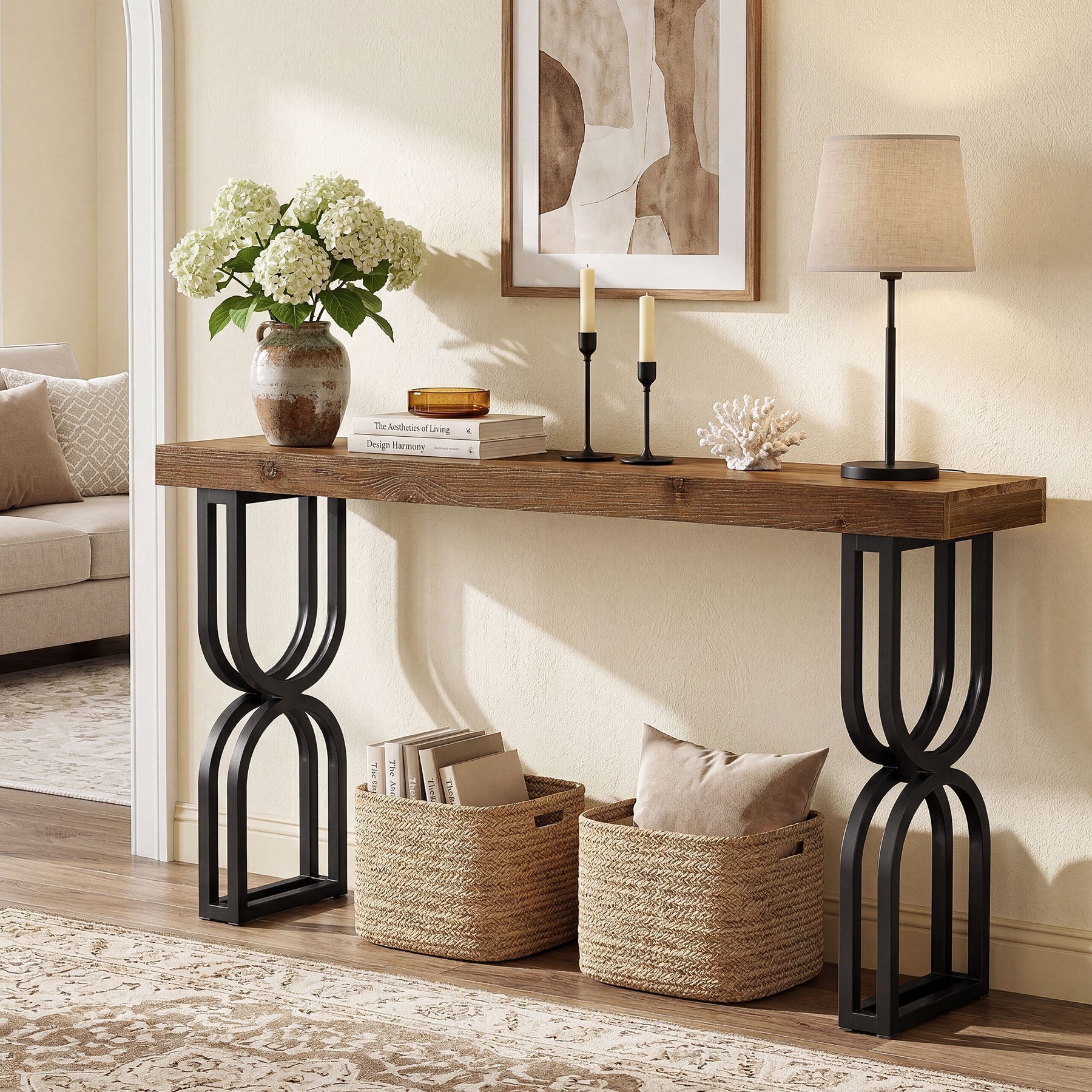 Tribesigns Massief Houten Console Tafel 150 cm, U-vormige Metalen Poten voor Hal