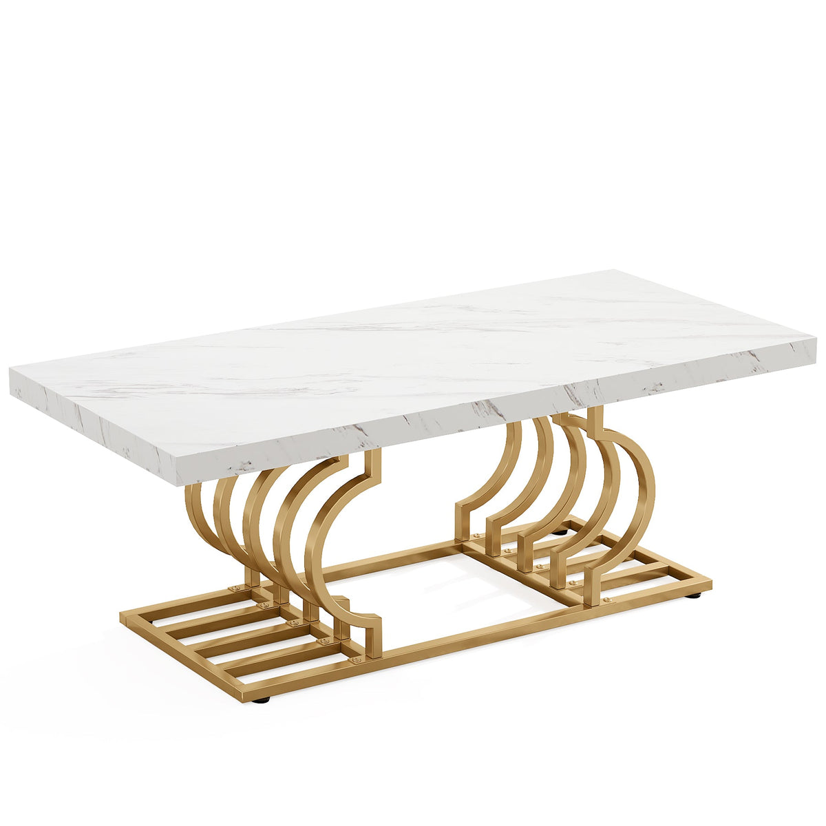 Tribesigns Moderne salontafel, imitatiemarmeren tafel met geometrisch onderstel