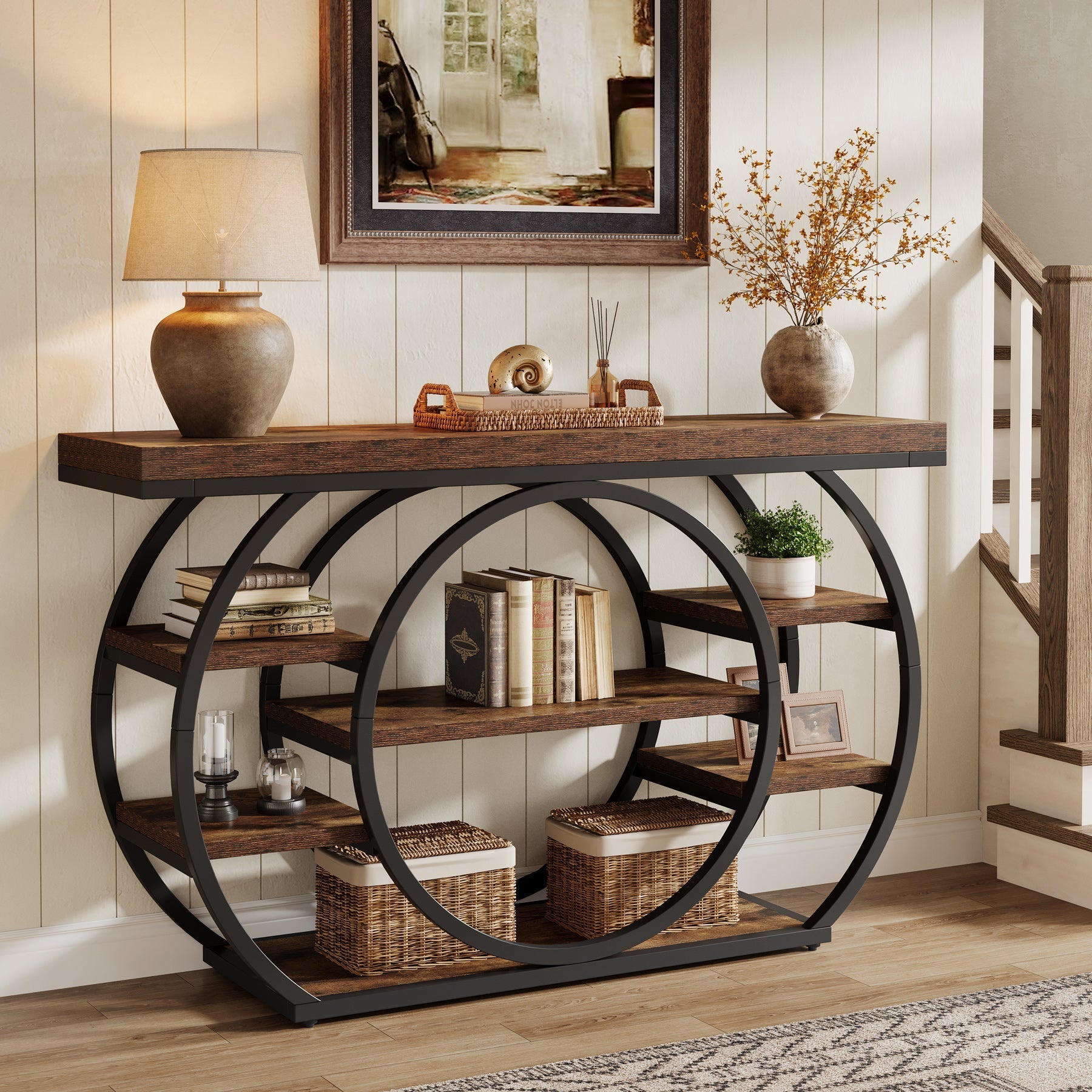 Tribesigns Console van 120 cm, Industriële 5-laagse salontafel met metalen frame