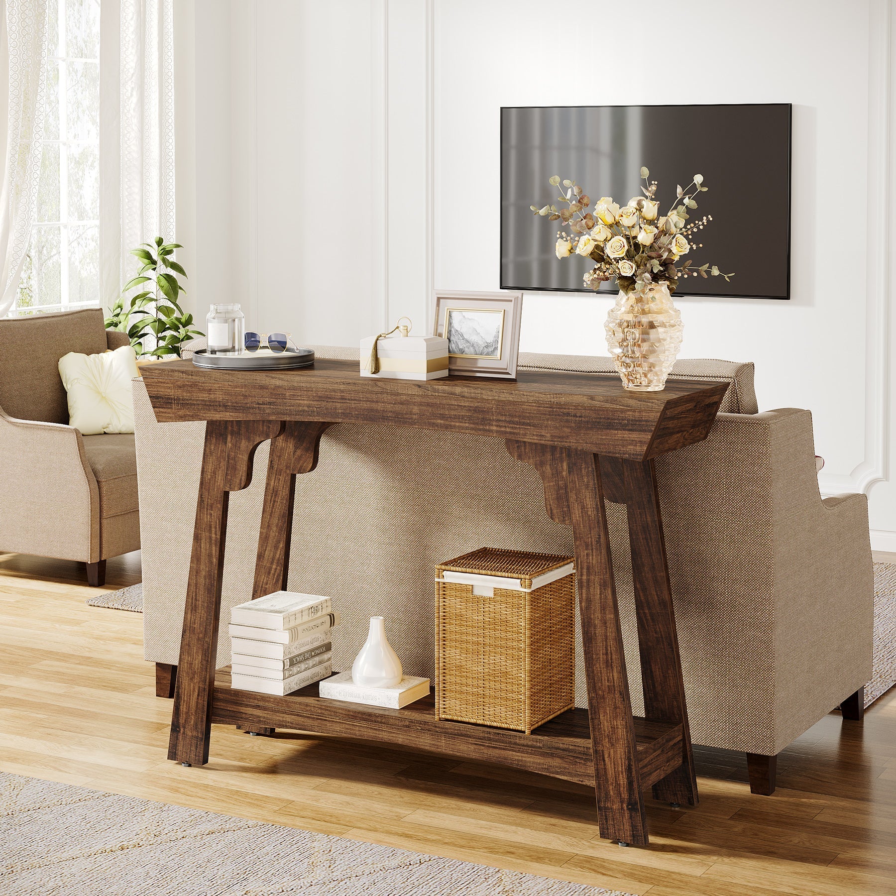 Tribesigns Consoletafel, Smalle 2-Tier Haltafel met Plank
