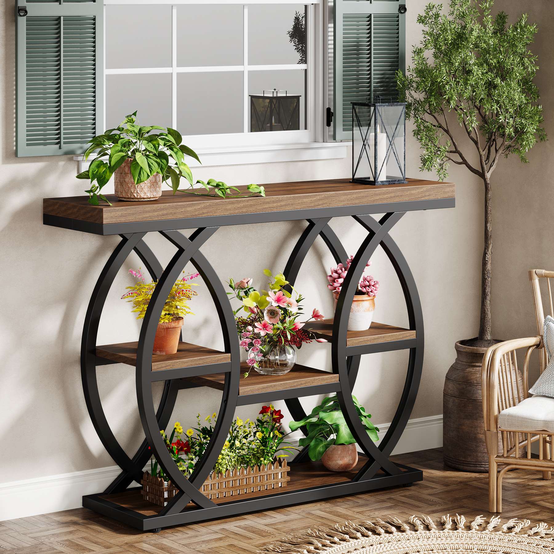 Tribesigns Console van 100 cm, 4-laags banktafel, haltafel met planken
