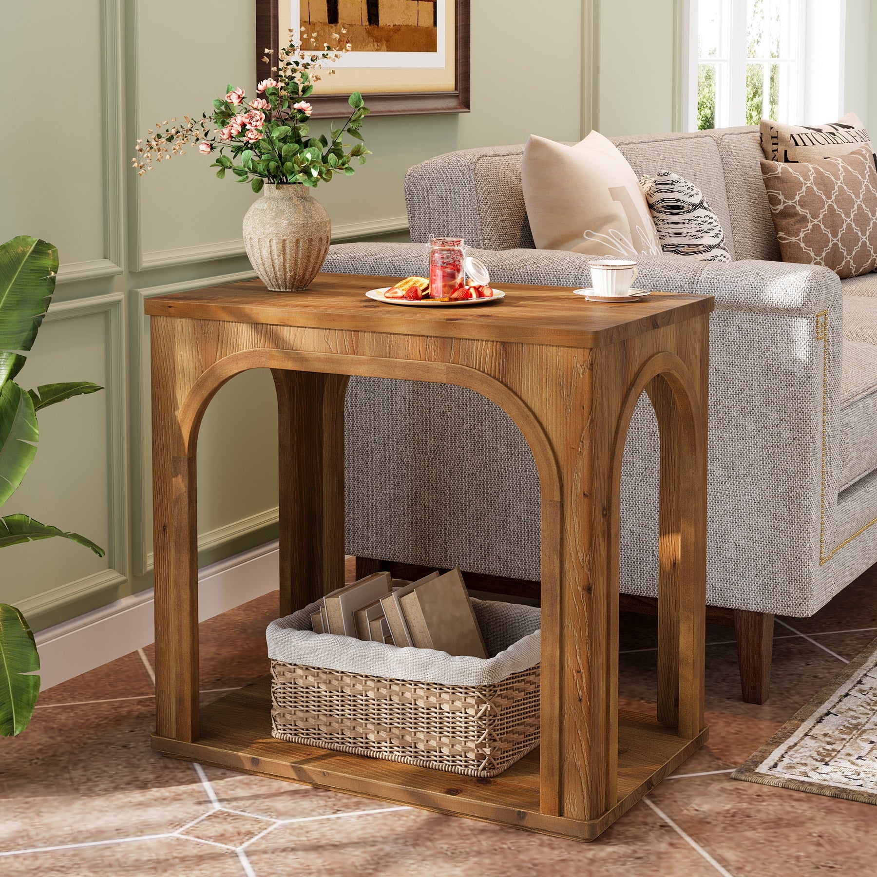 Tribesigns Table d’Appoint Rustique en Bois Massif 64 cm à 2 Niveaux